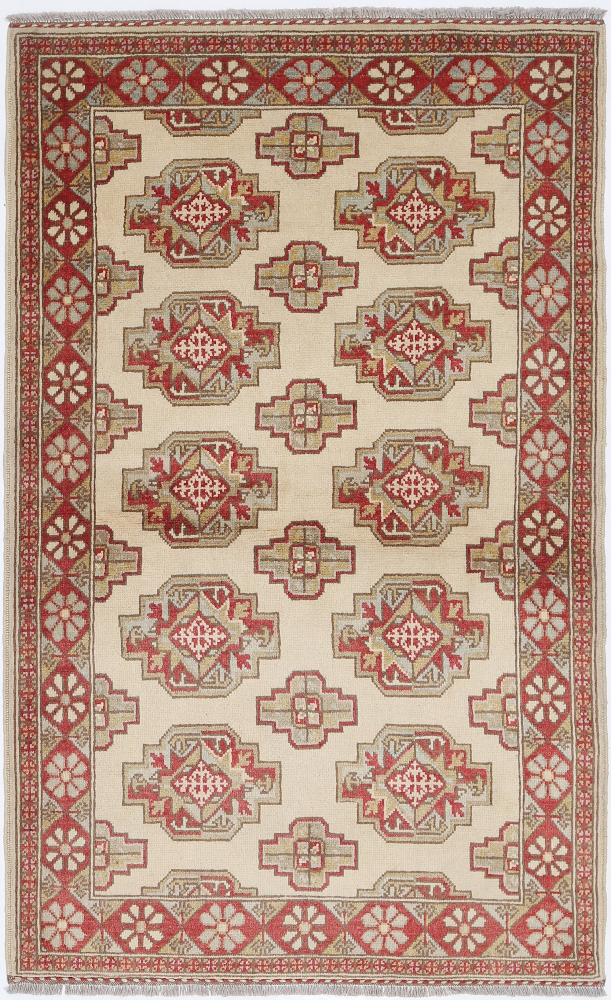 Ivory Hand-Knotted Distressed Vintage Wool Rug - 3'3" x 5'4"