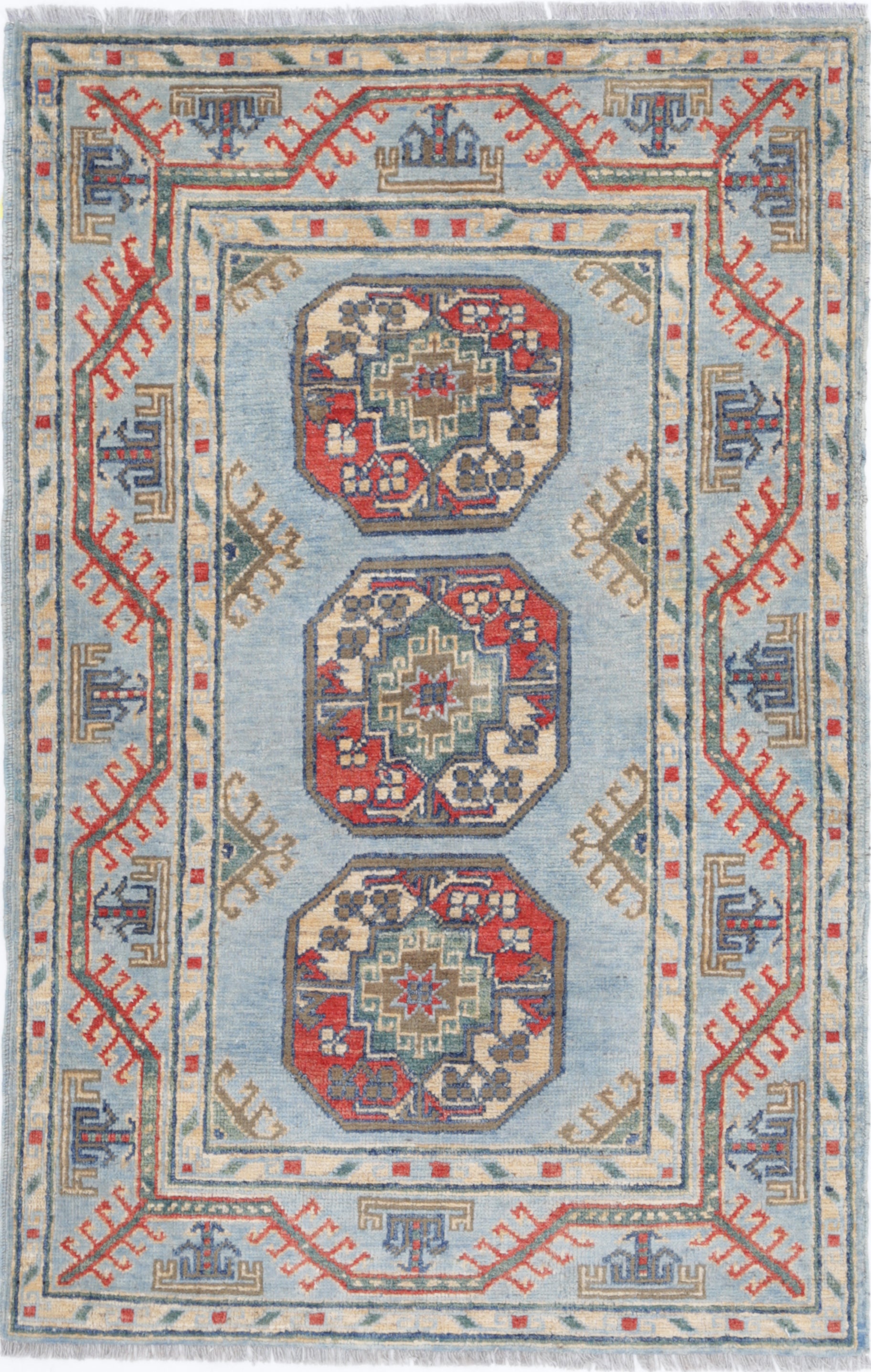 Blue Hand-Knotted Distressed Vintage Wool Rug - 3'0" x 4'8"