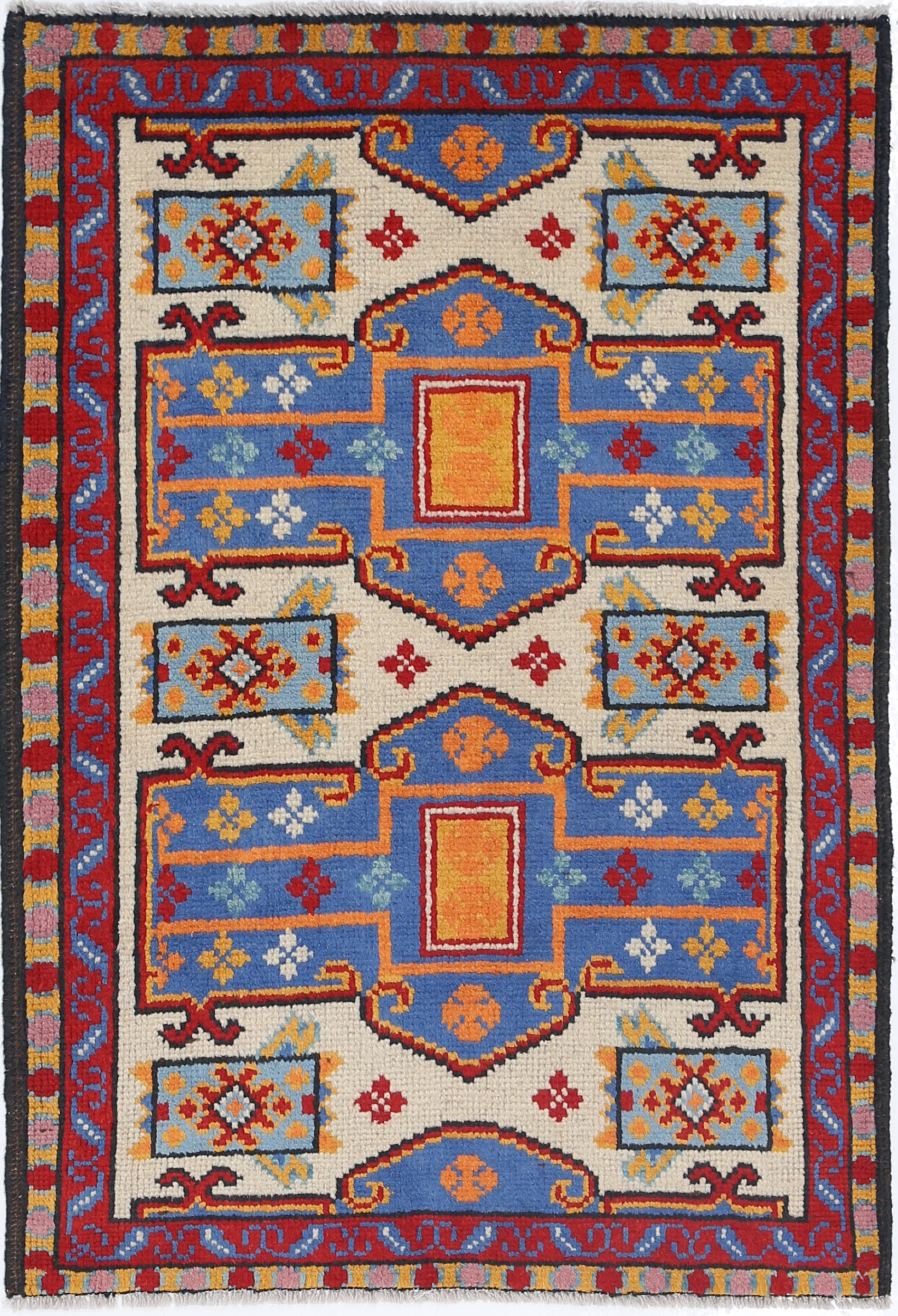 Ivory Hand-Knotted Tribal Geometric Wool Rug - 2'7" x 3'9"