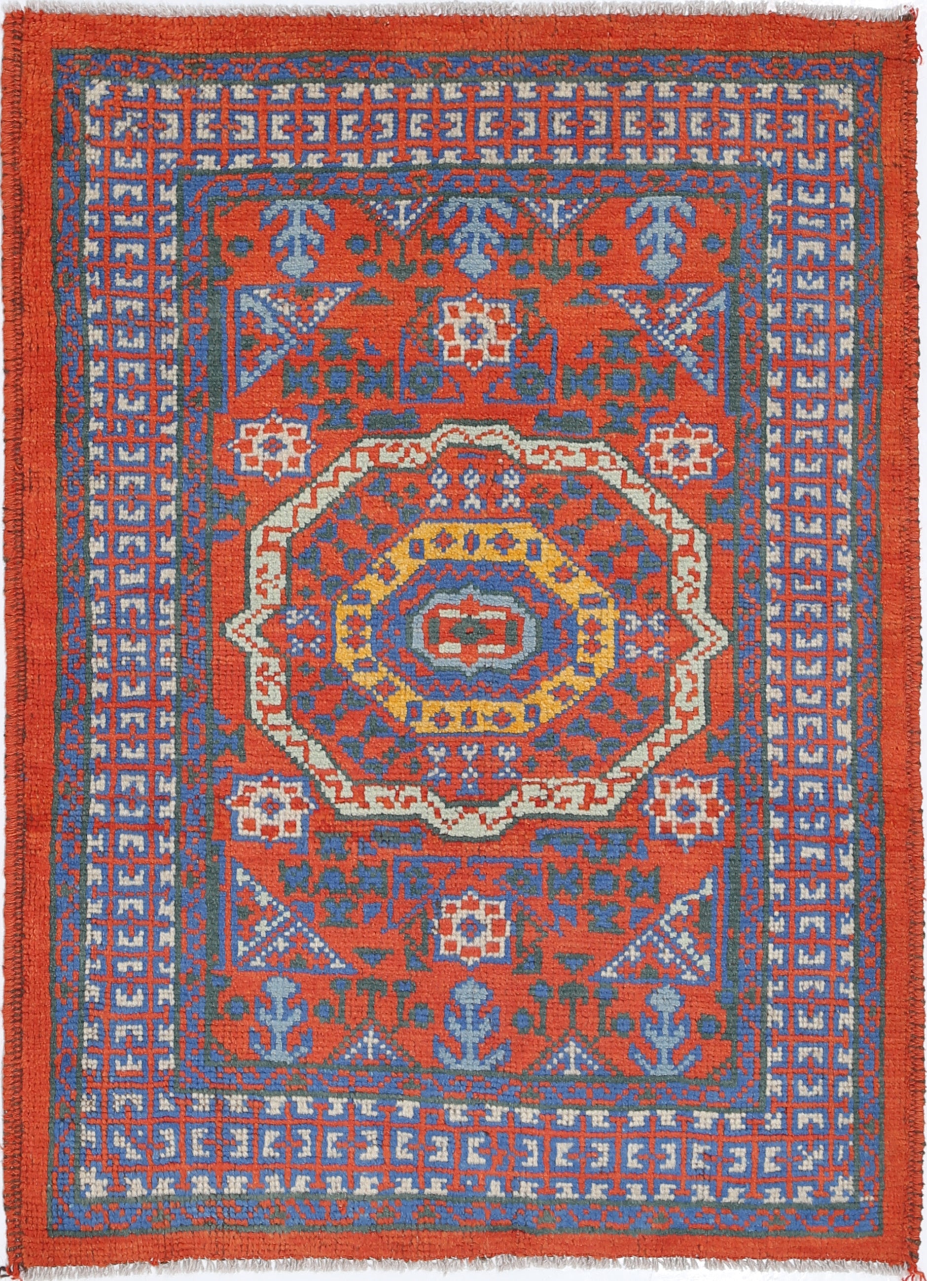 Rust Hand-Knotted Tribal Geometric Wool Rug - 2'10" x 3'10"