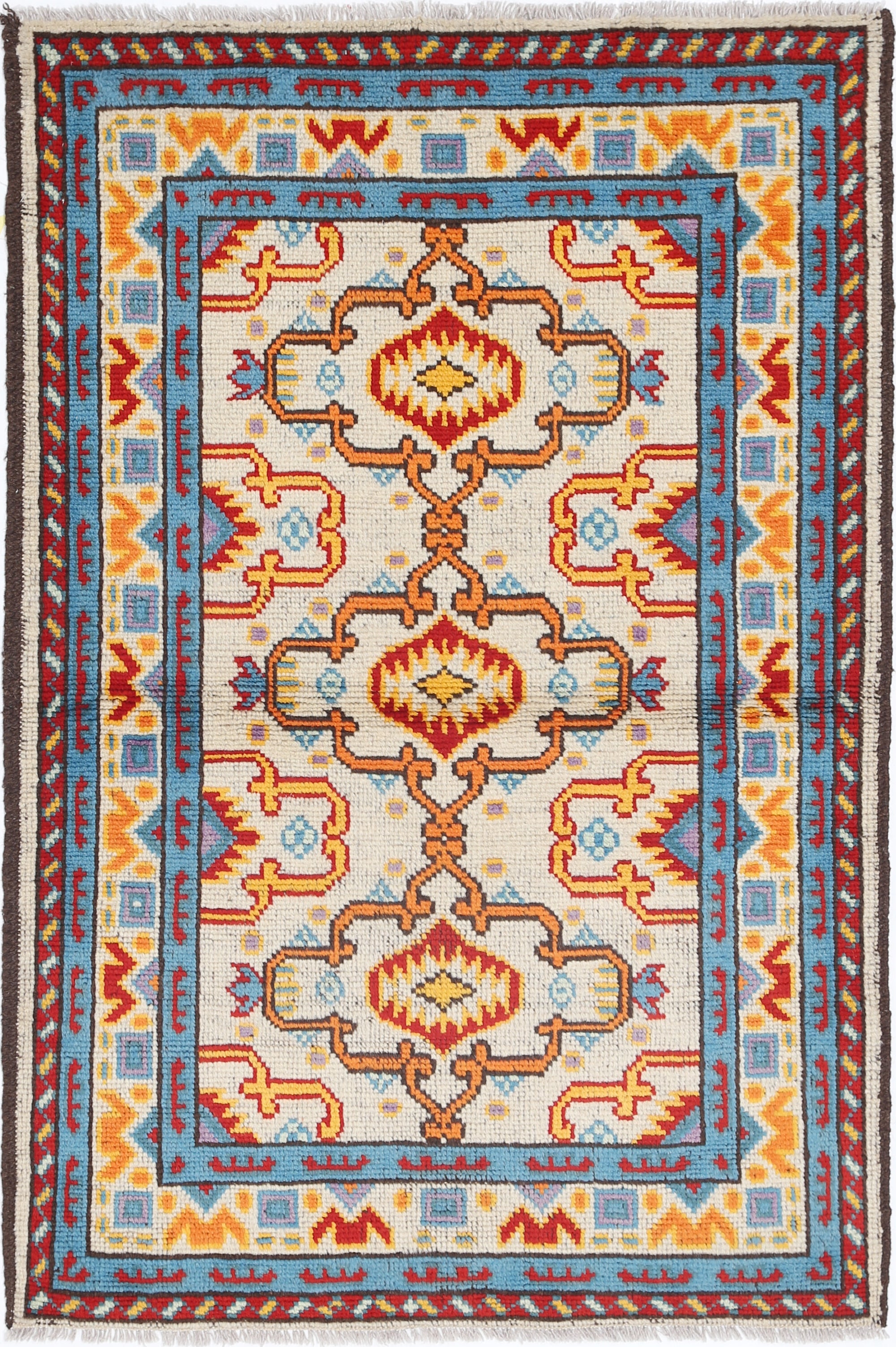 Ivory Hand-Knotted Tribal Geometric Wool Rug - 3'5" x 5'1"