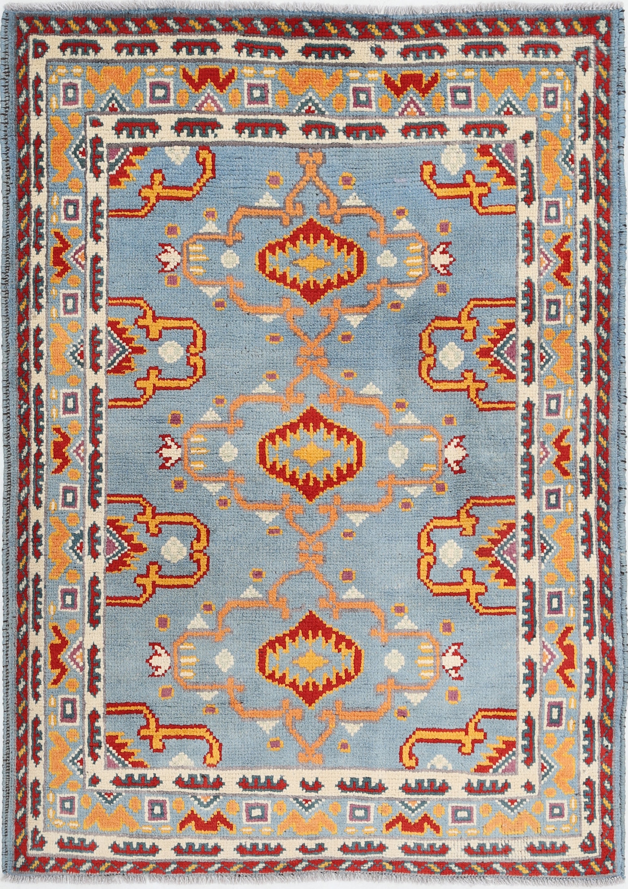 Grey Hand-Knotted Tribal Geometric Wool Rug - 3'6" x 4'11"
