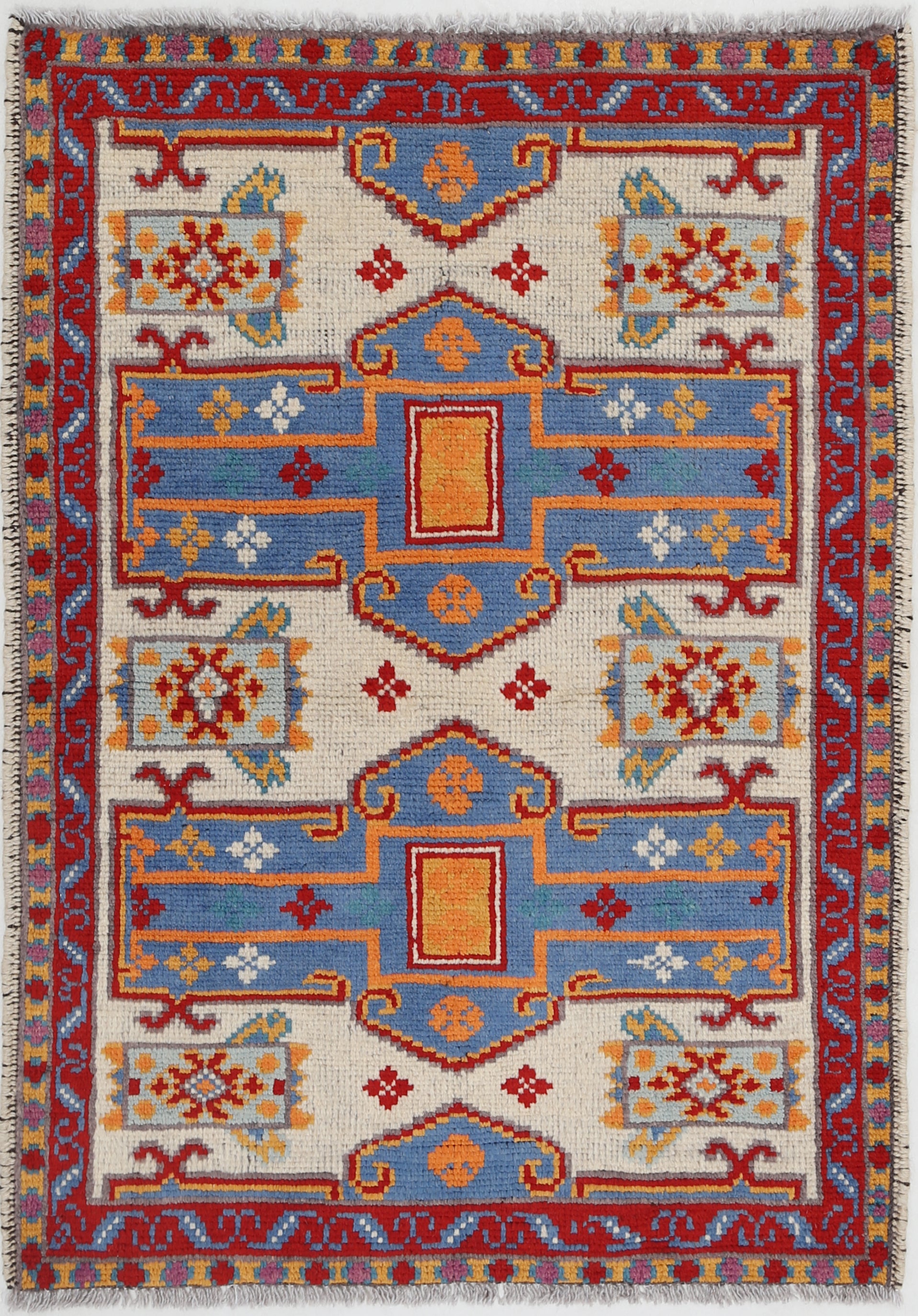 Ivory Hand-Knotted Tribal Geometric Wool Rug - 2'10" x 3'10"