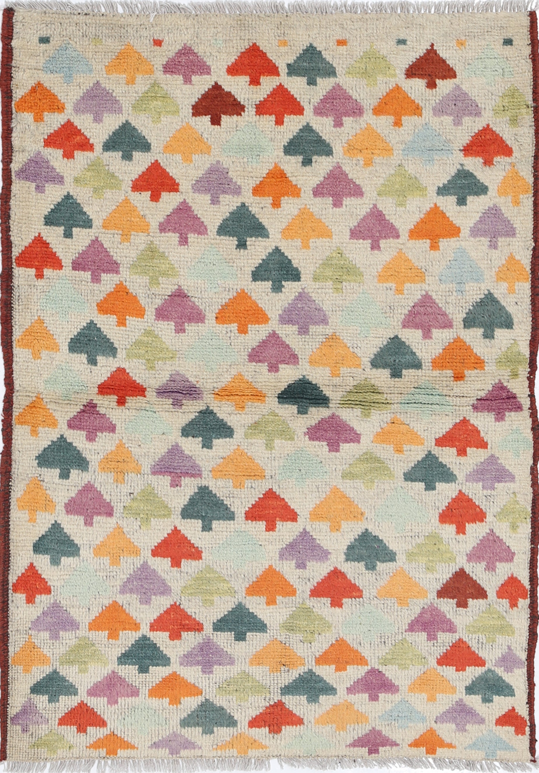 Ivory Hand-Knotted Tribal Geometric Wool Rug - 2'9" x 4'0"