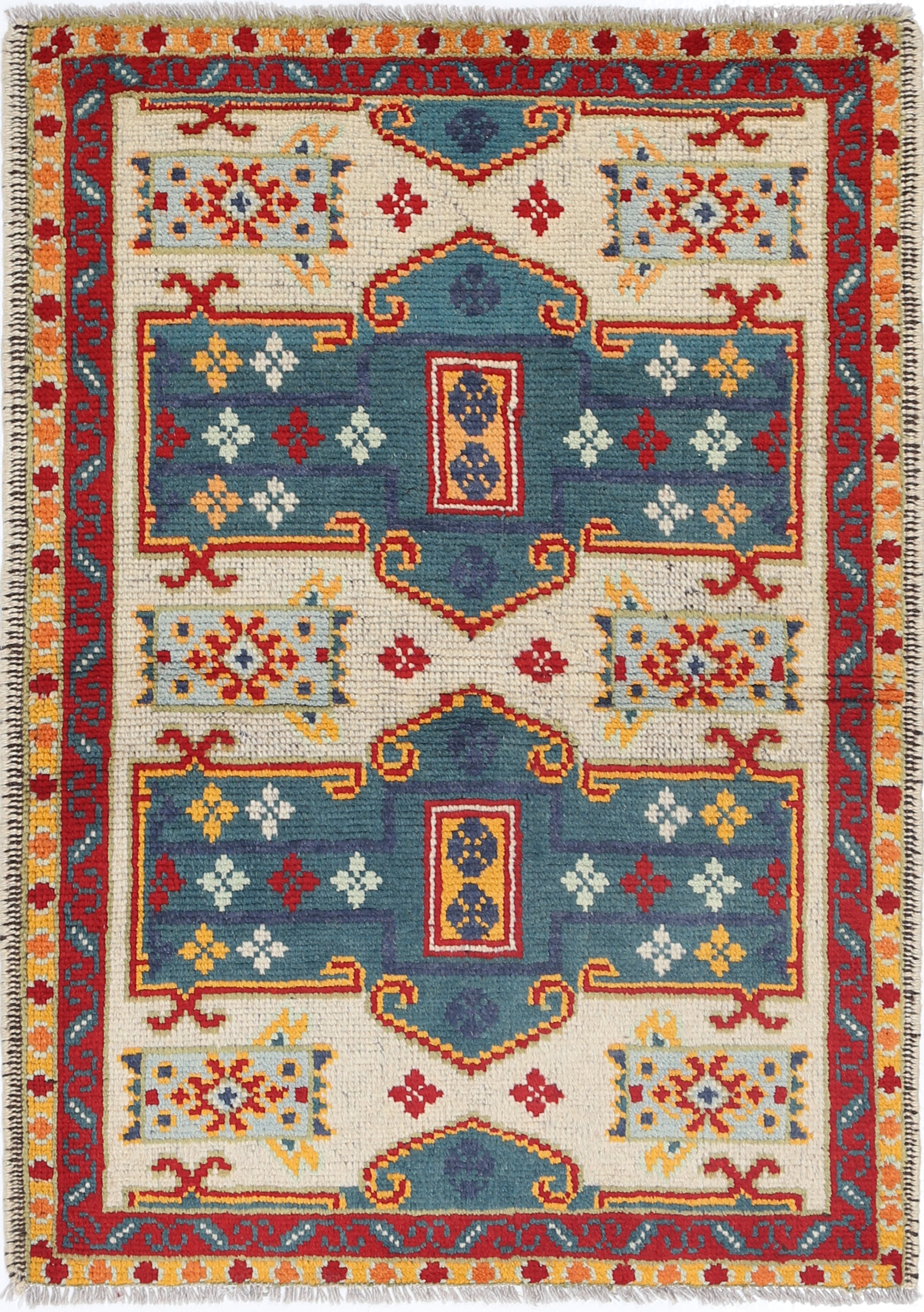 Ivory Hand-Knotted Tribal Geometric Wool Rug - 2'10" x 4'1"