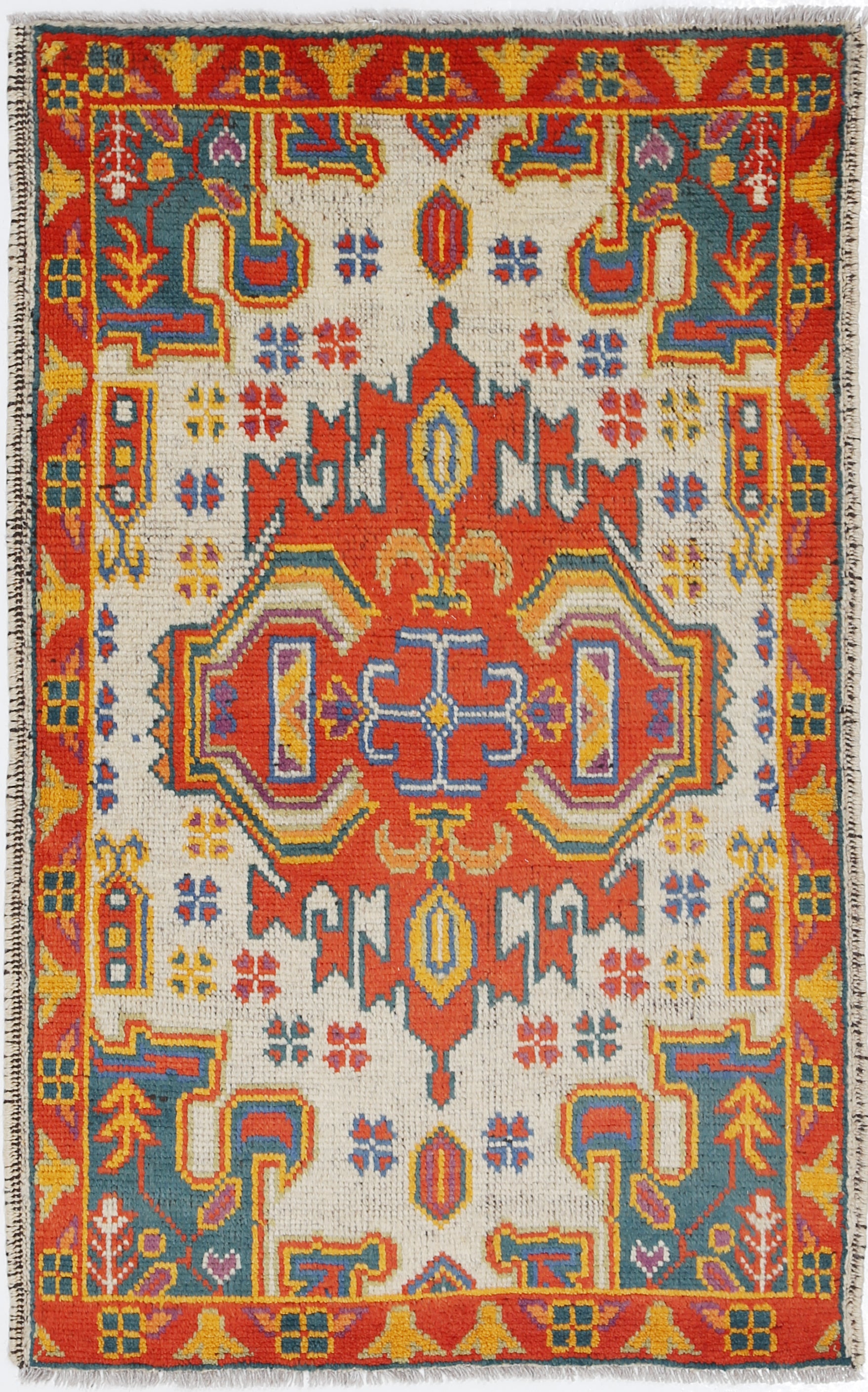 Ivory Hand-Knotted Tribal Geometric Wool Rug - 2'9" x 4'3"