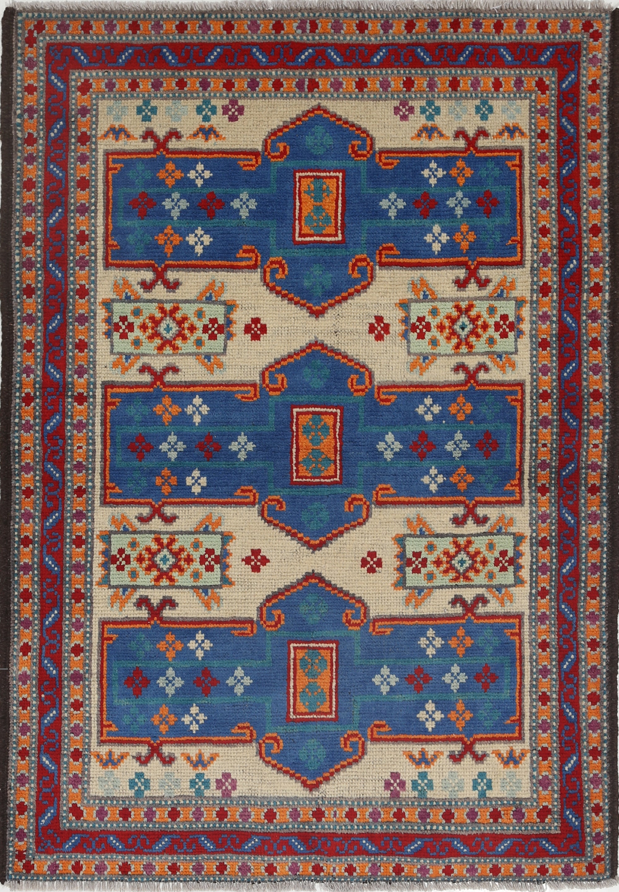 Ivory Hand-Knotted Tribal Geometric Wool Rug - 3'5" x 5'0"