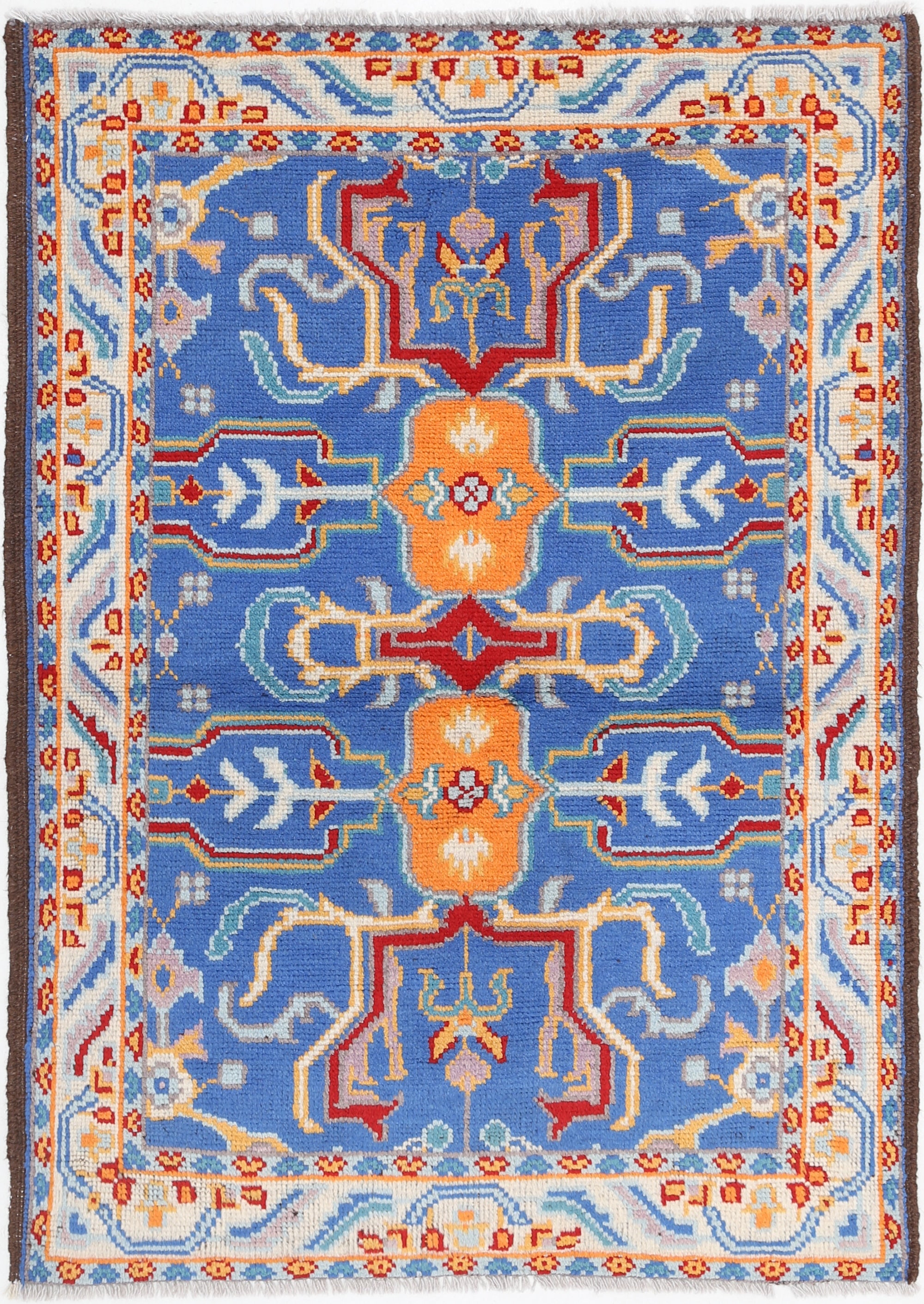Blue Hand-Knotted Tribal Geometric Wool Rug - 3'5" x 4'10"