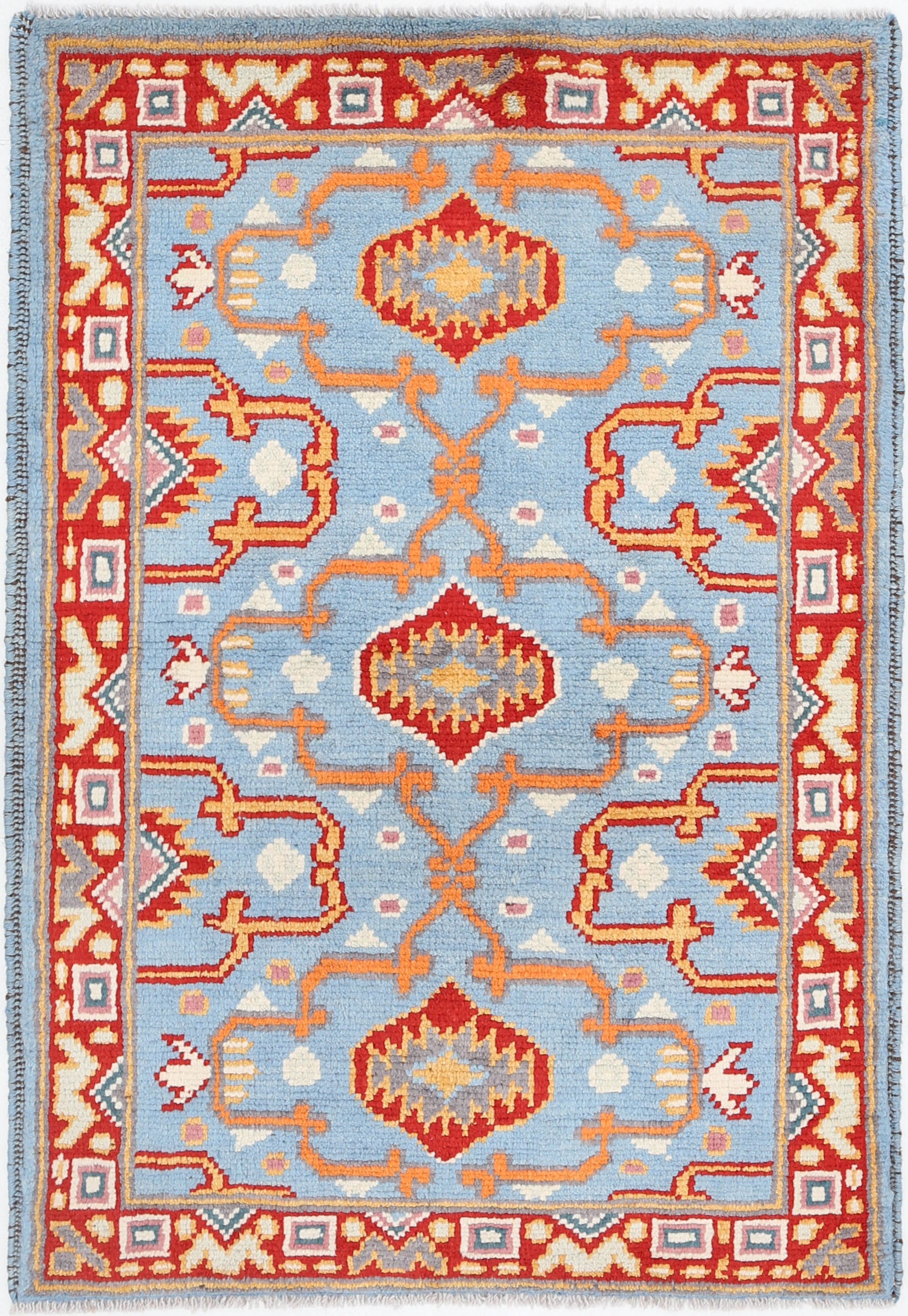 Blue Hand-Knotted Tribal Geometric Wool Rug - 2'7" x 3'11"