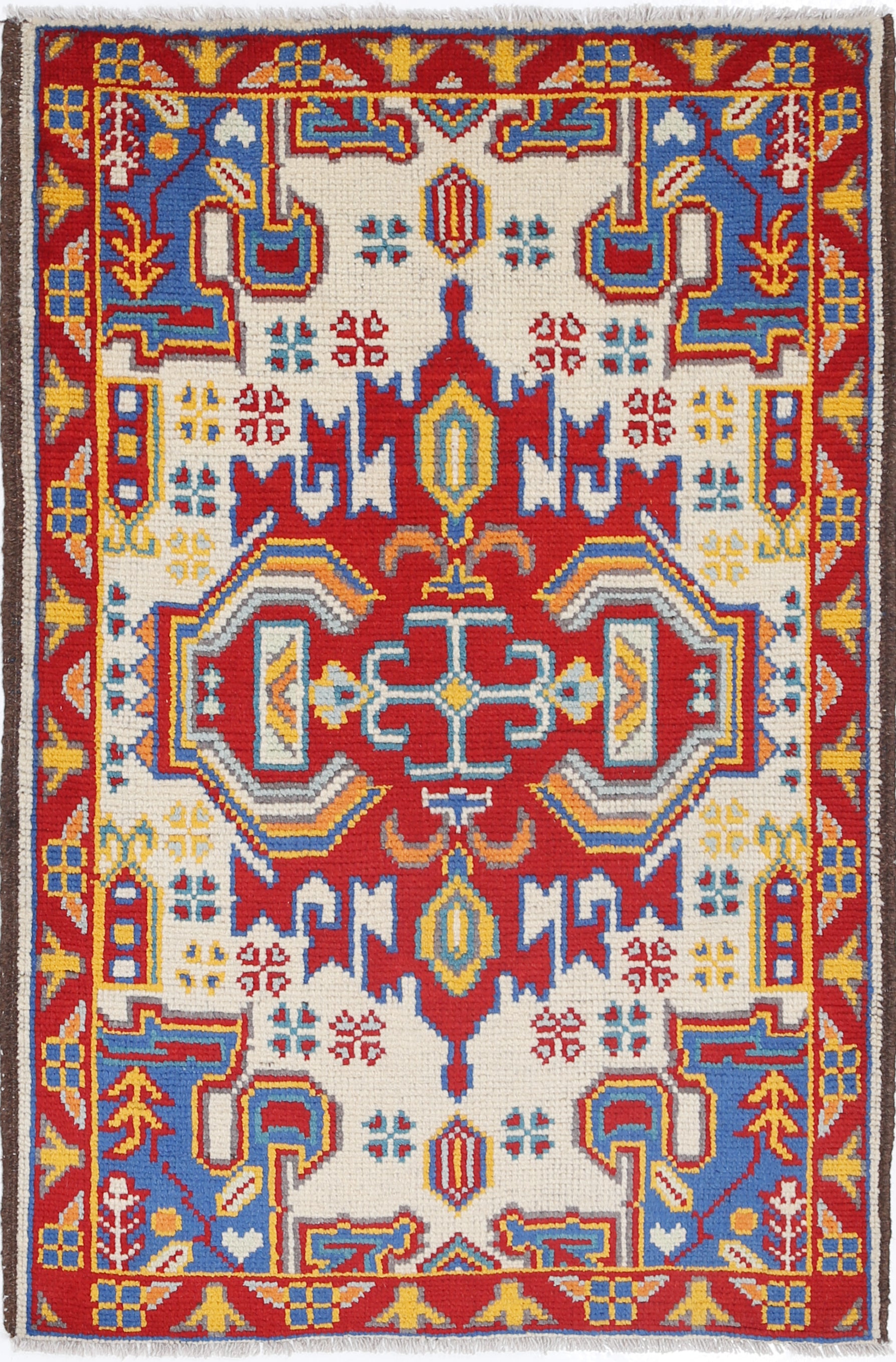 Ivory Hand-Knotted Tribal Geometric Wool Rug - 2'9" x 4'1"