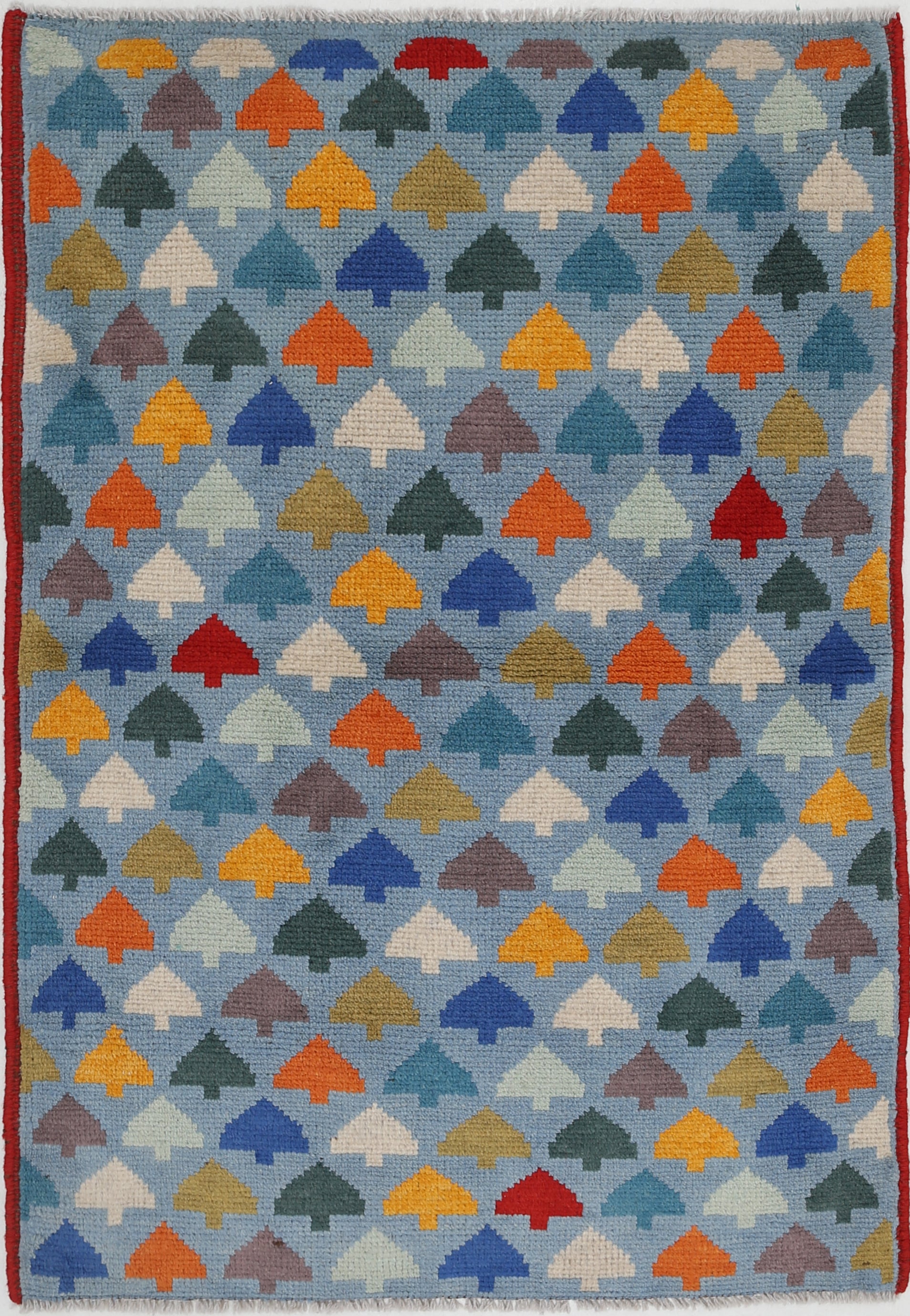 Blue Hand-Knotted Tribal Geometric Wool Rug - 2'8" x 3'11"