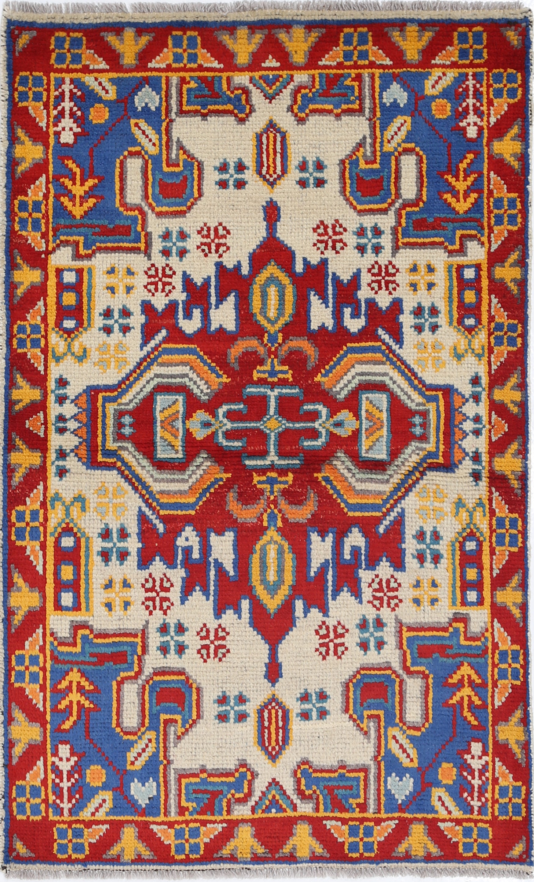 Ivory Hand-Knotted Tribal Geometric Wool Rug - 2'8" x 4'4"