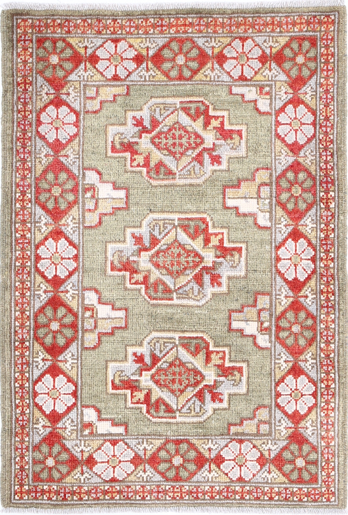 Green Hand-Knotted Distressed Vintage Wool Rug - 2'2" x 3'2"