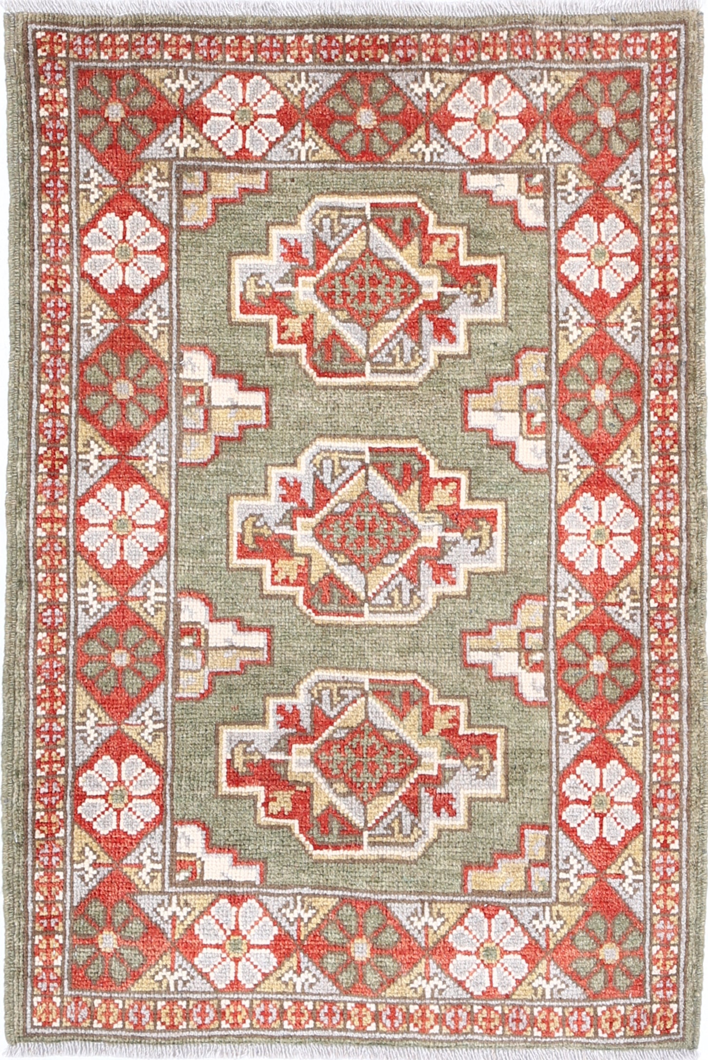 Green Hand-Knotted Distressed Vintage Wool Rug - 2'2" x 3'2"