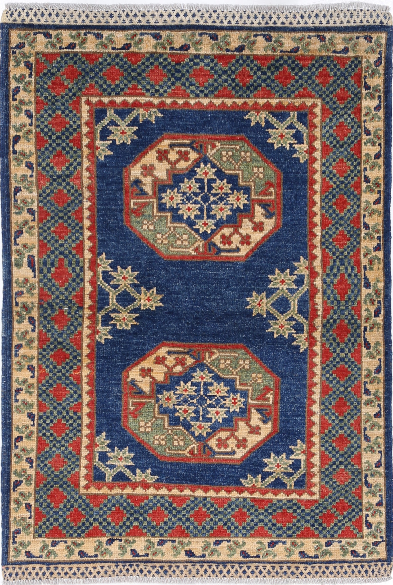 Blue Hand-Knotted Distressed Vintage Wool Rug - 2'8" x 3'9"