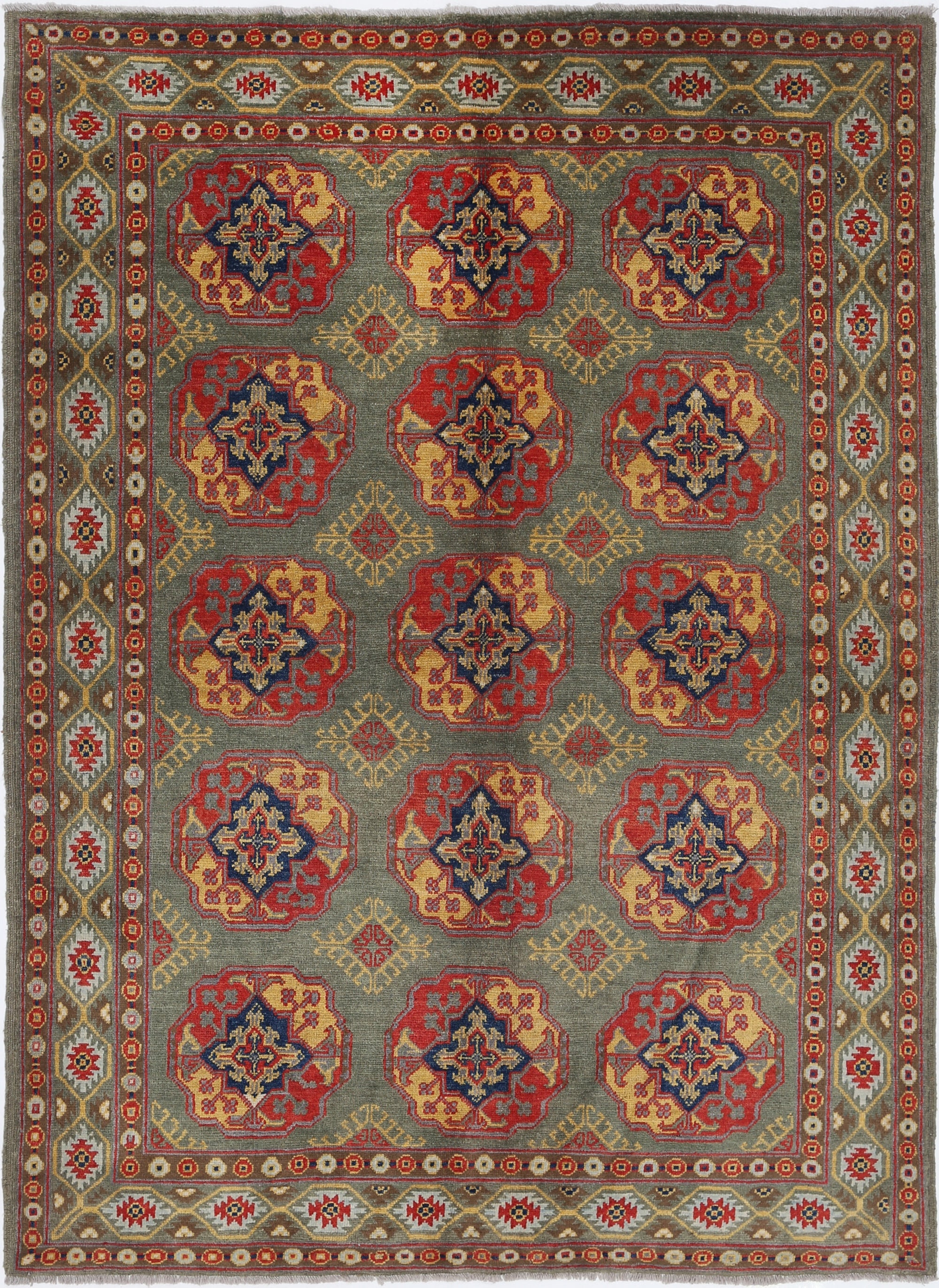 Green Hand-Knotted Distressed Vintage Wool Rug - 5'8" x 8'0"