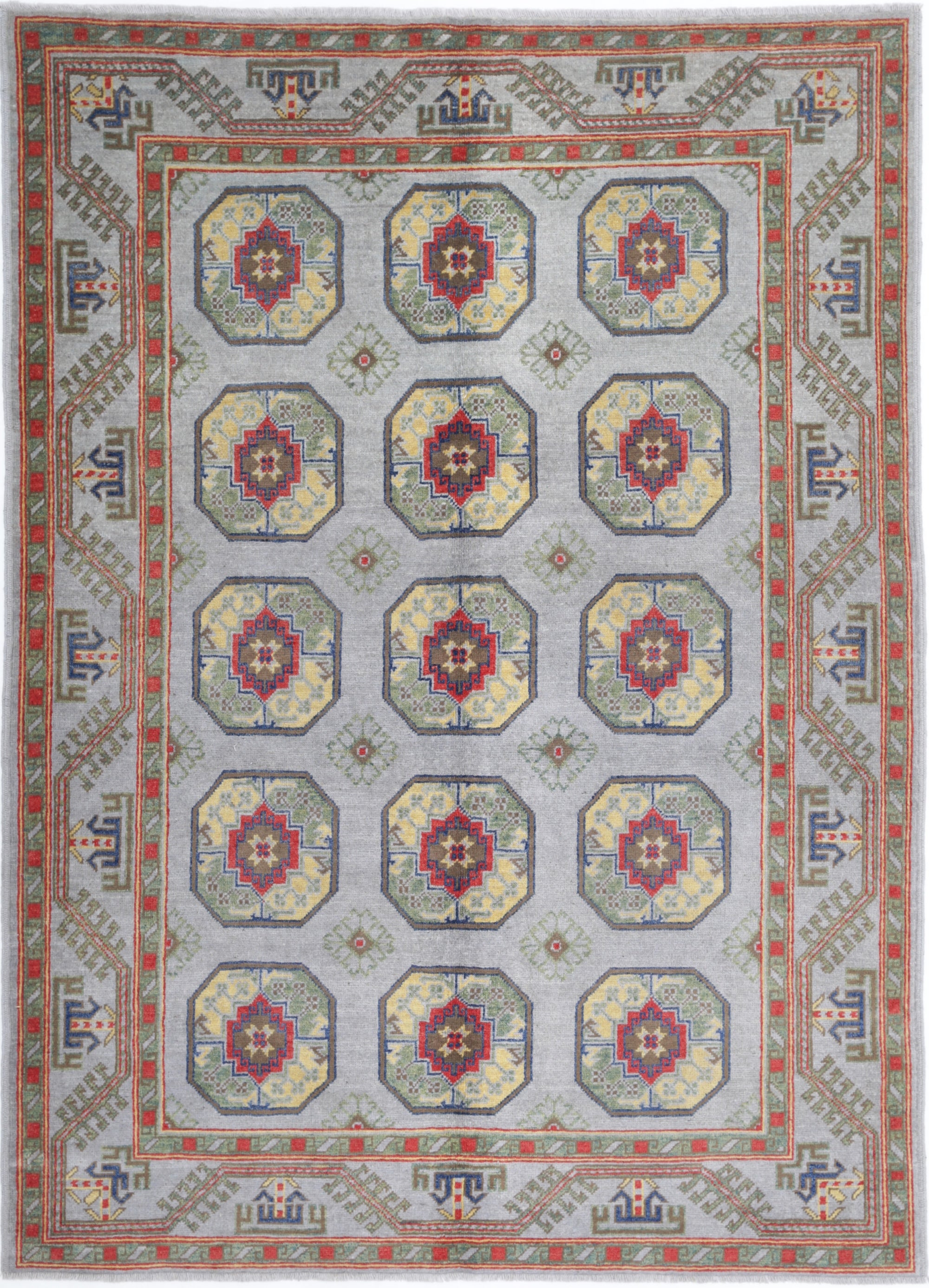 Grey Hand-Knotted Distressed Vintage Wool Rug - 5'7" x 7'9"