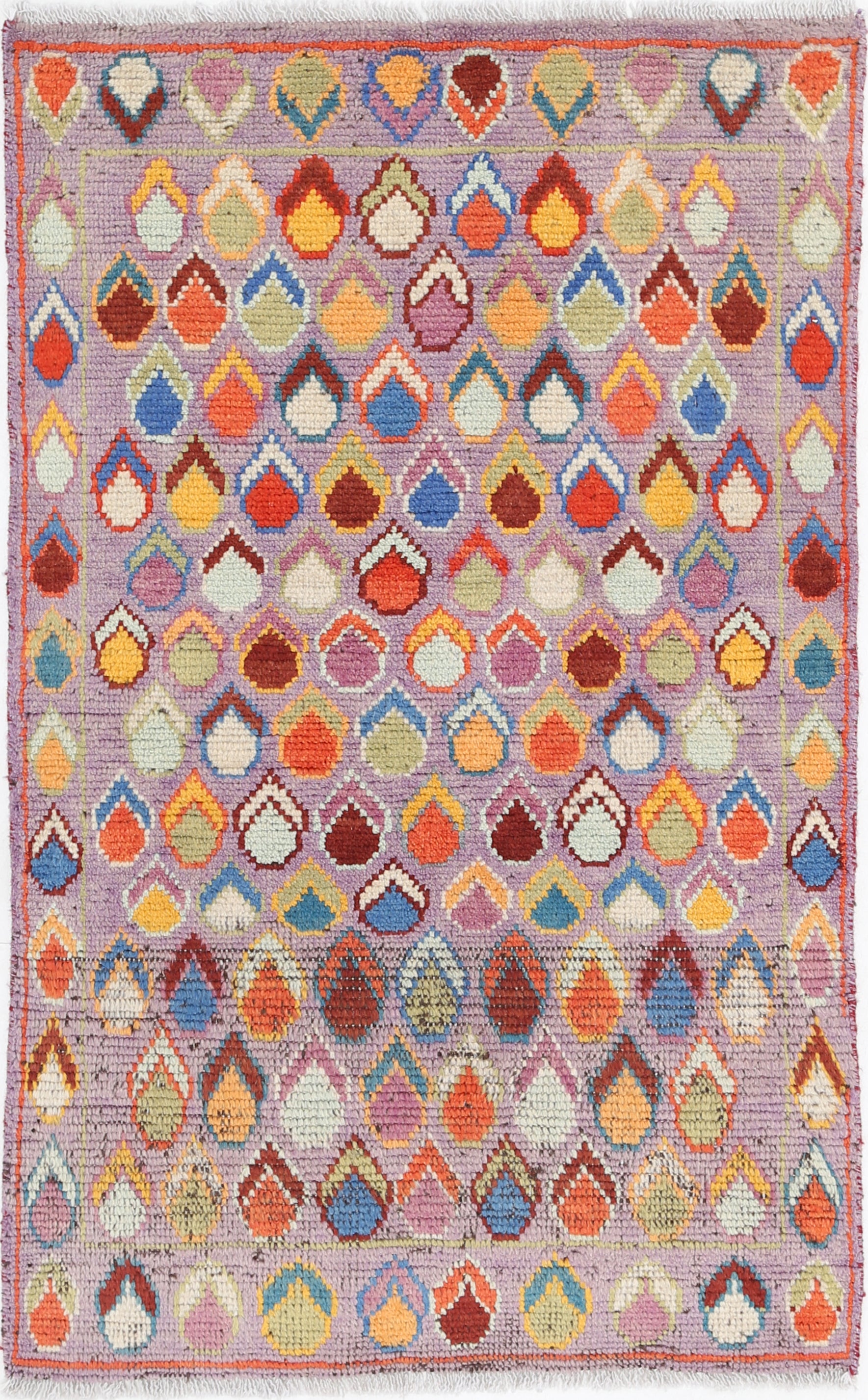 Purple Hand-Knotted Tribal Geometric Wool Rug - 2'6" x 4'1"