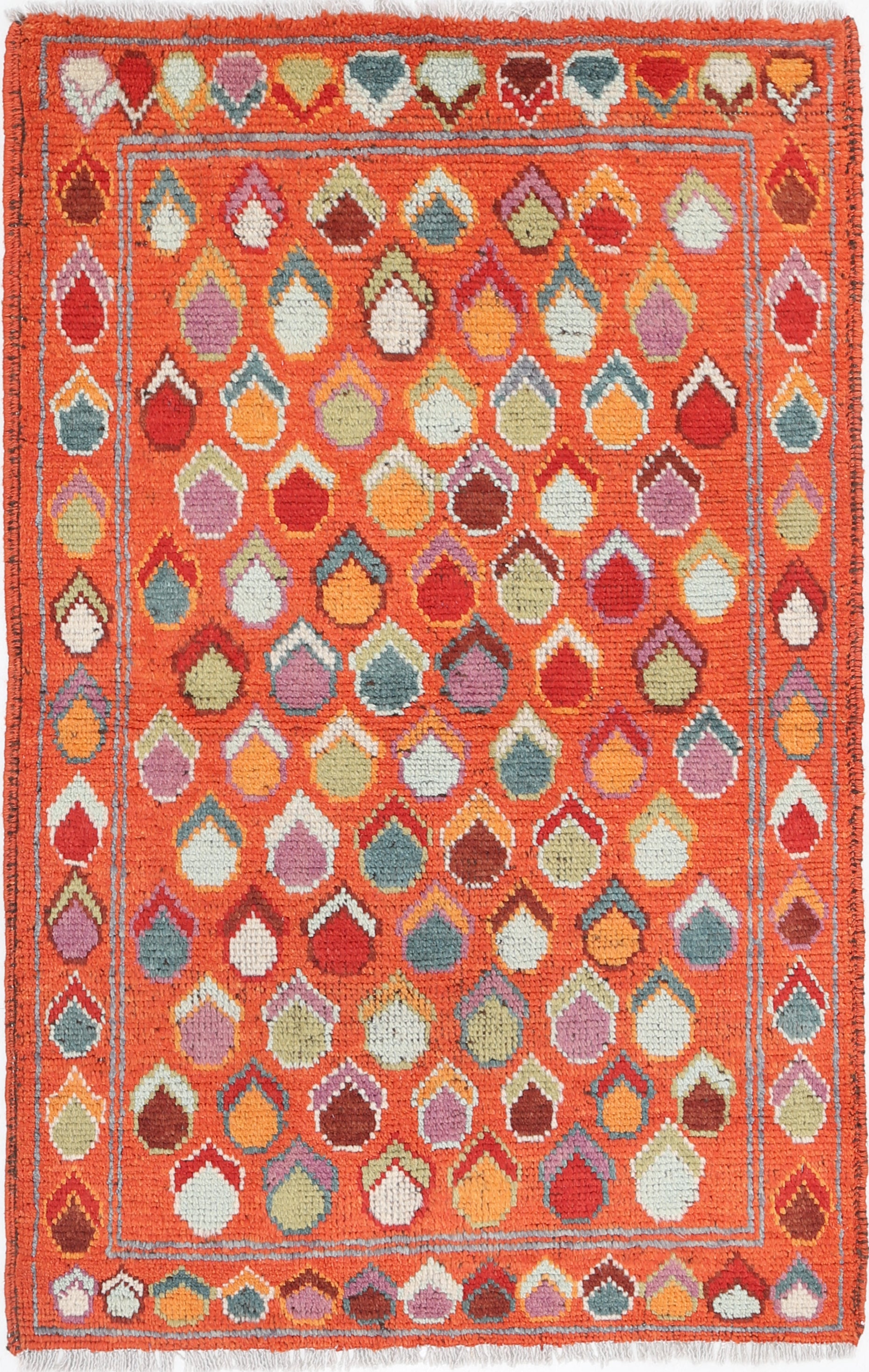 Rust Hand-Knotted Tribal Geometric Wool Rug - 2'7" x 4'3"