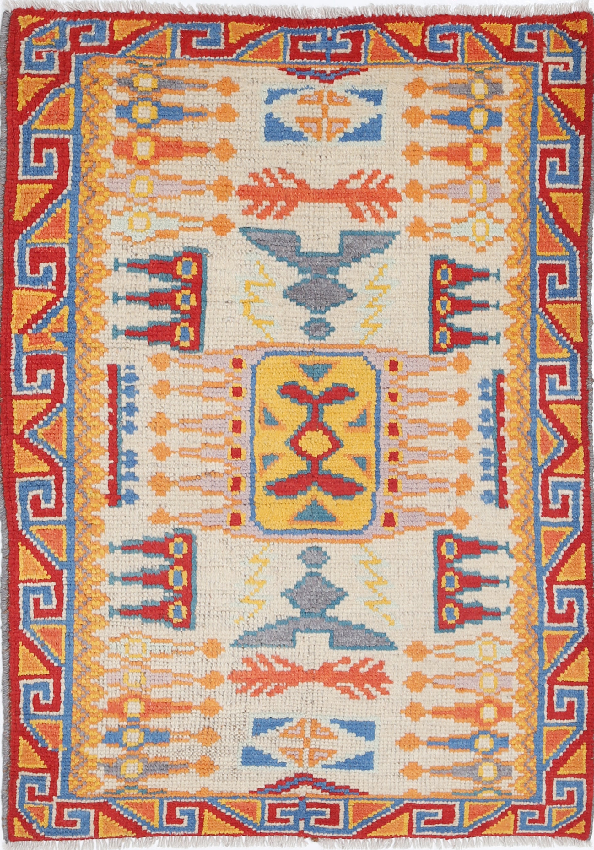 Ivory Hand-Knotted Tribal Geometric Wool Rug - 2'10" x 4'0"