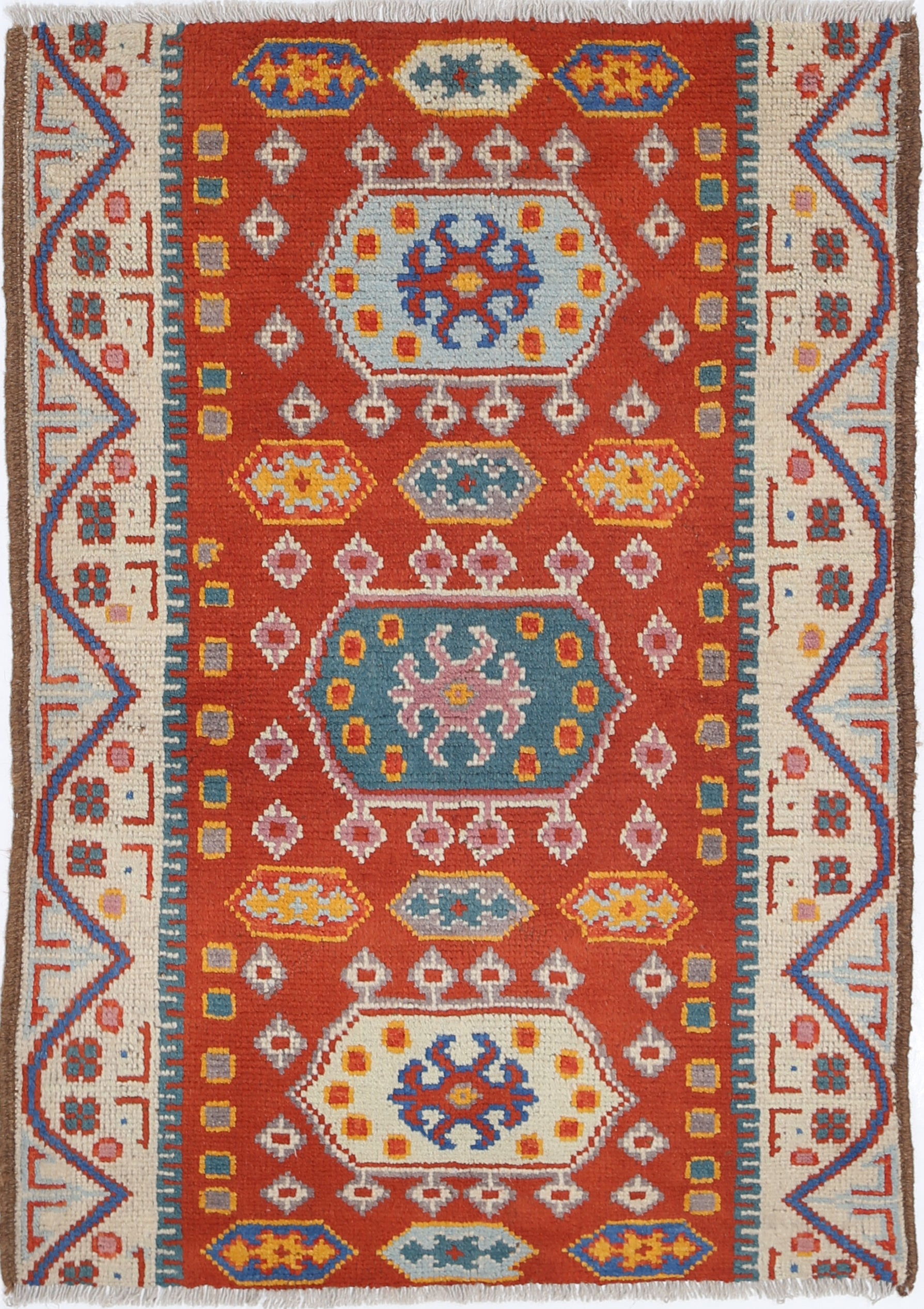 Rust Hand-Knotted Tribal Geometric Wool Rug - 2'8" x 3'9"