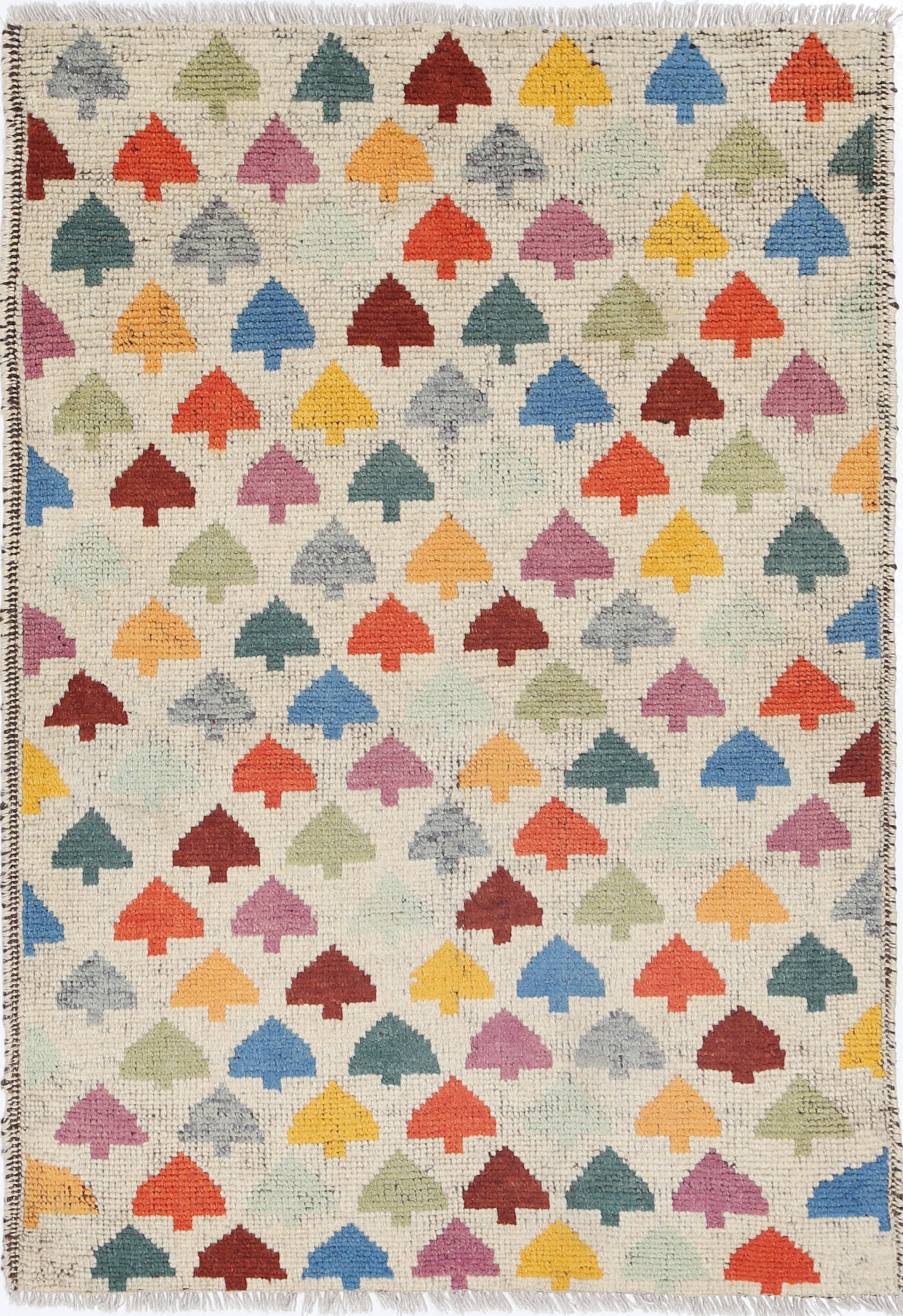 Ivory Hand-Knotted Tribal Geometric Wool Rug - 2'9" x 4'0"