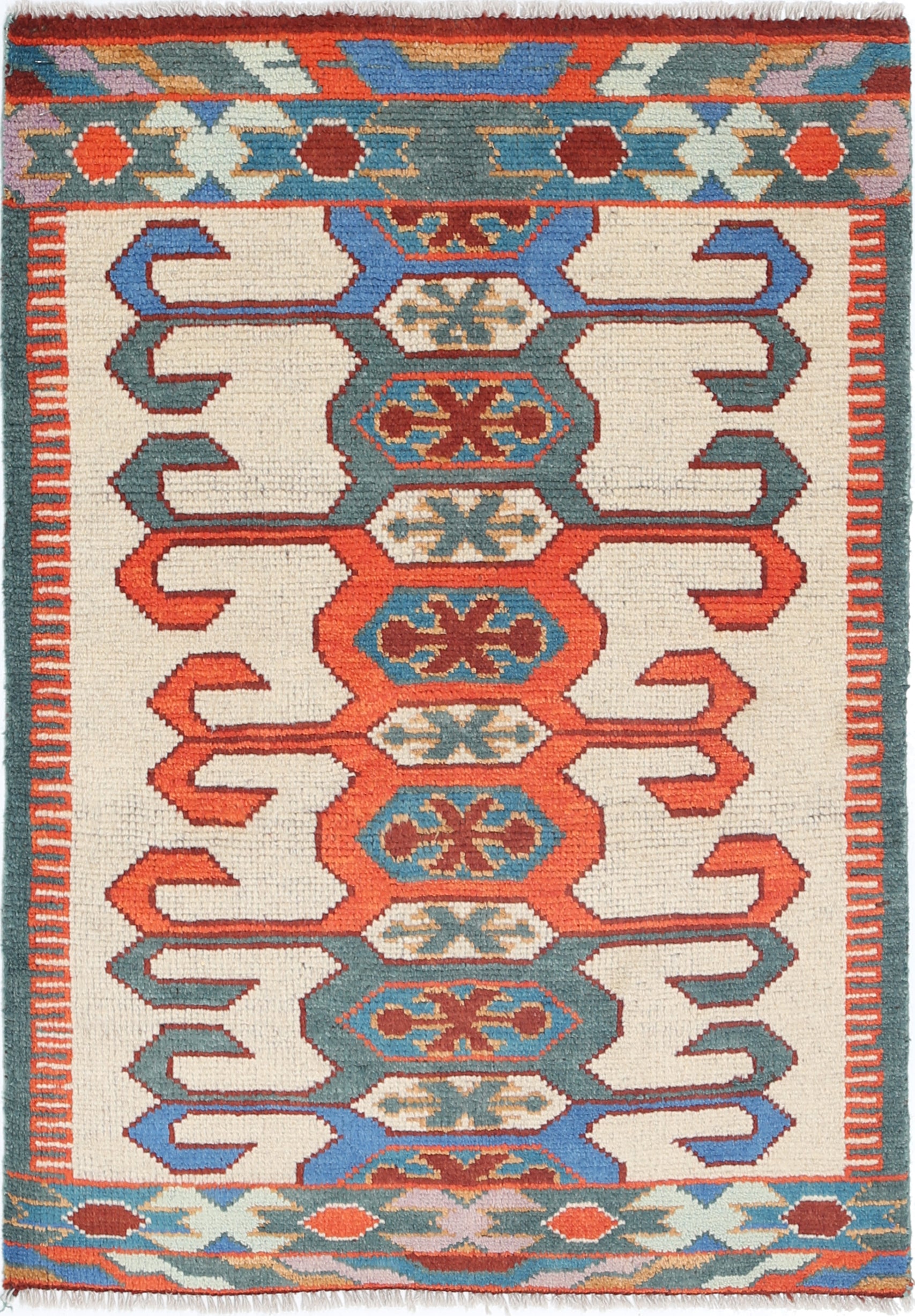 Ivory Hand-Knotted Tribal Geometric Wool Rug - 2'8" x 3'9"