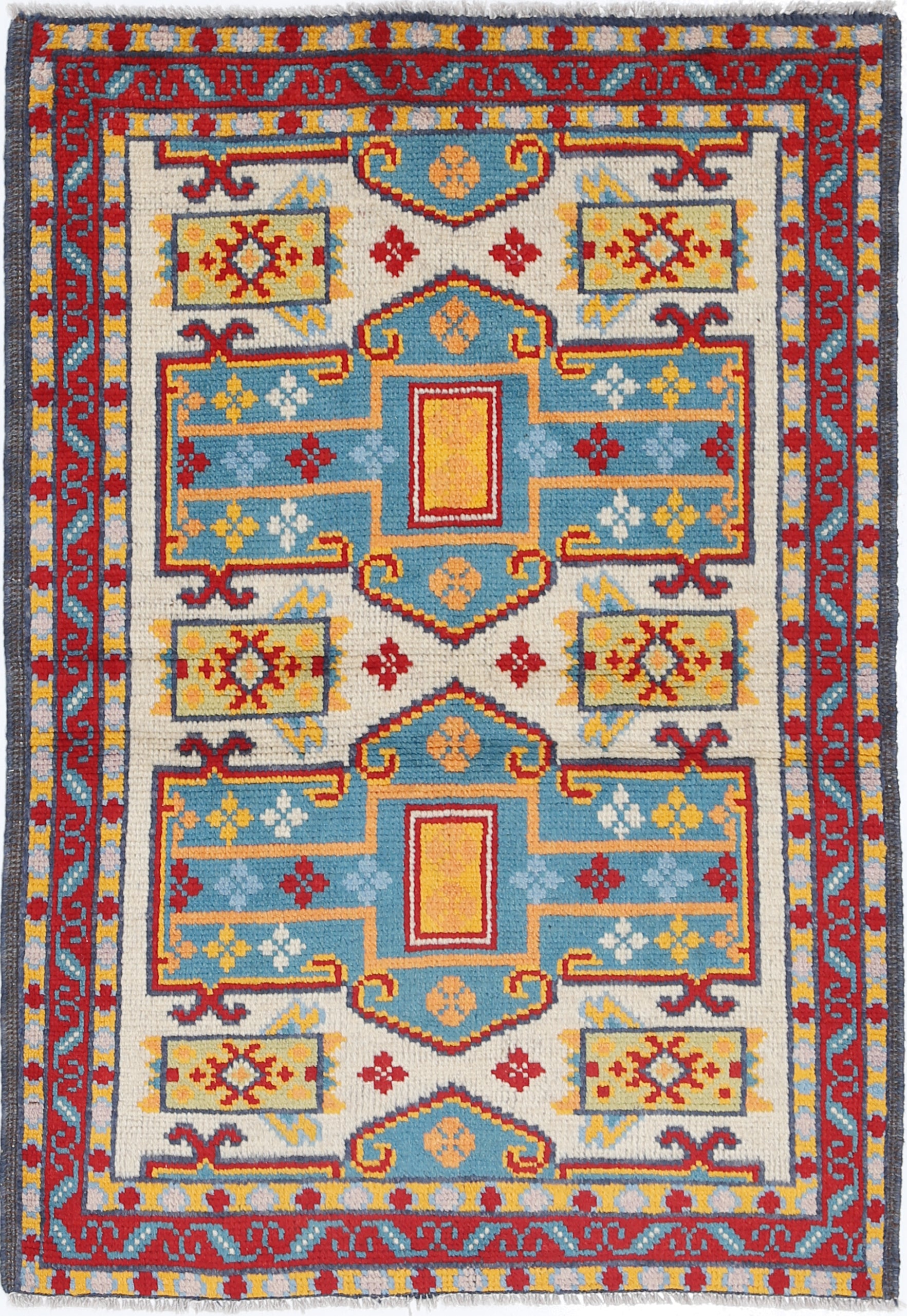 Ivory Hand-Knotted Tribal Geometric Wool Rug - 2'9" x 3'11"