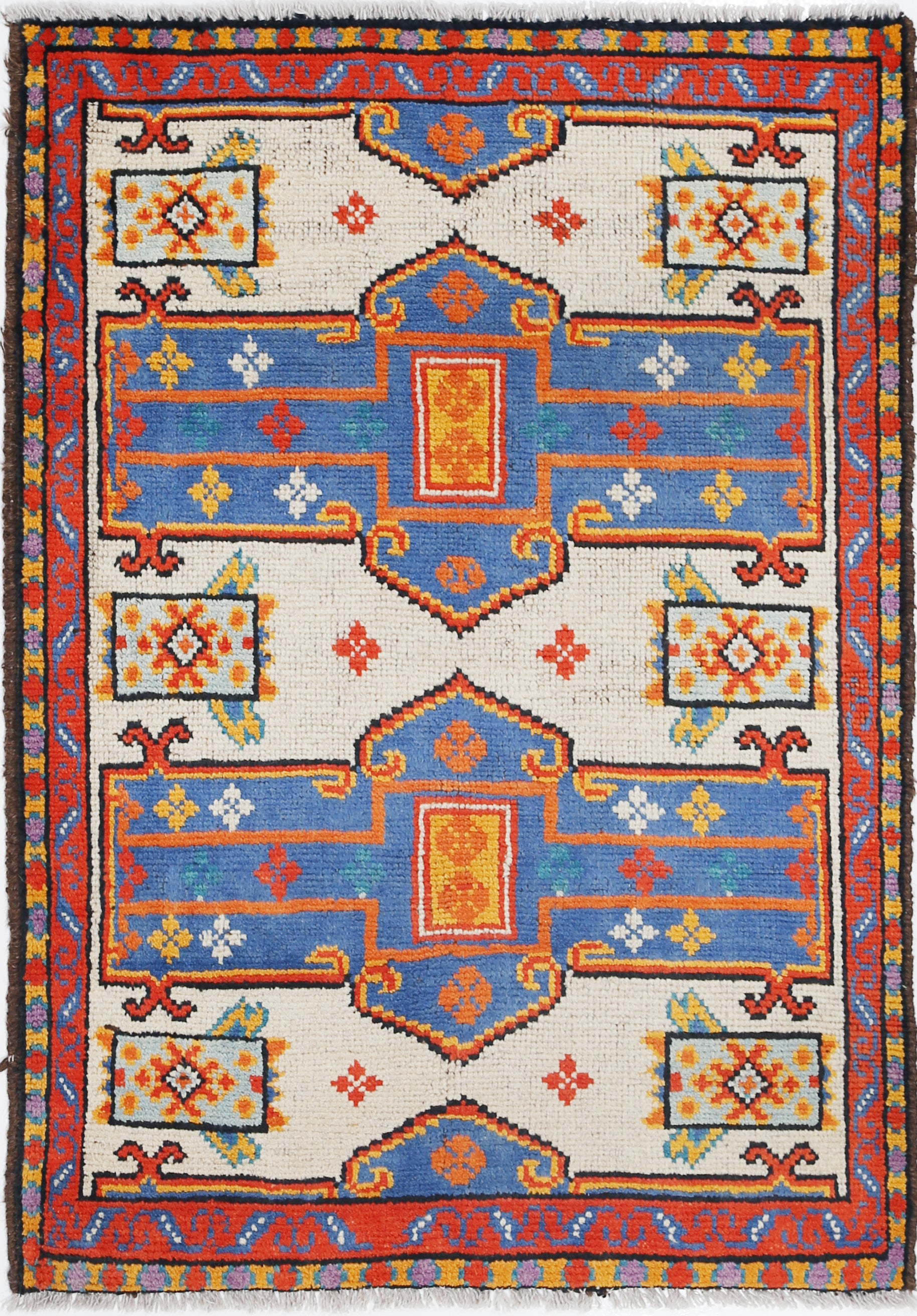 Ivory Hand-Knotted Tribal Geometric Wool Rug - 2'10" x 4'1"