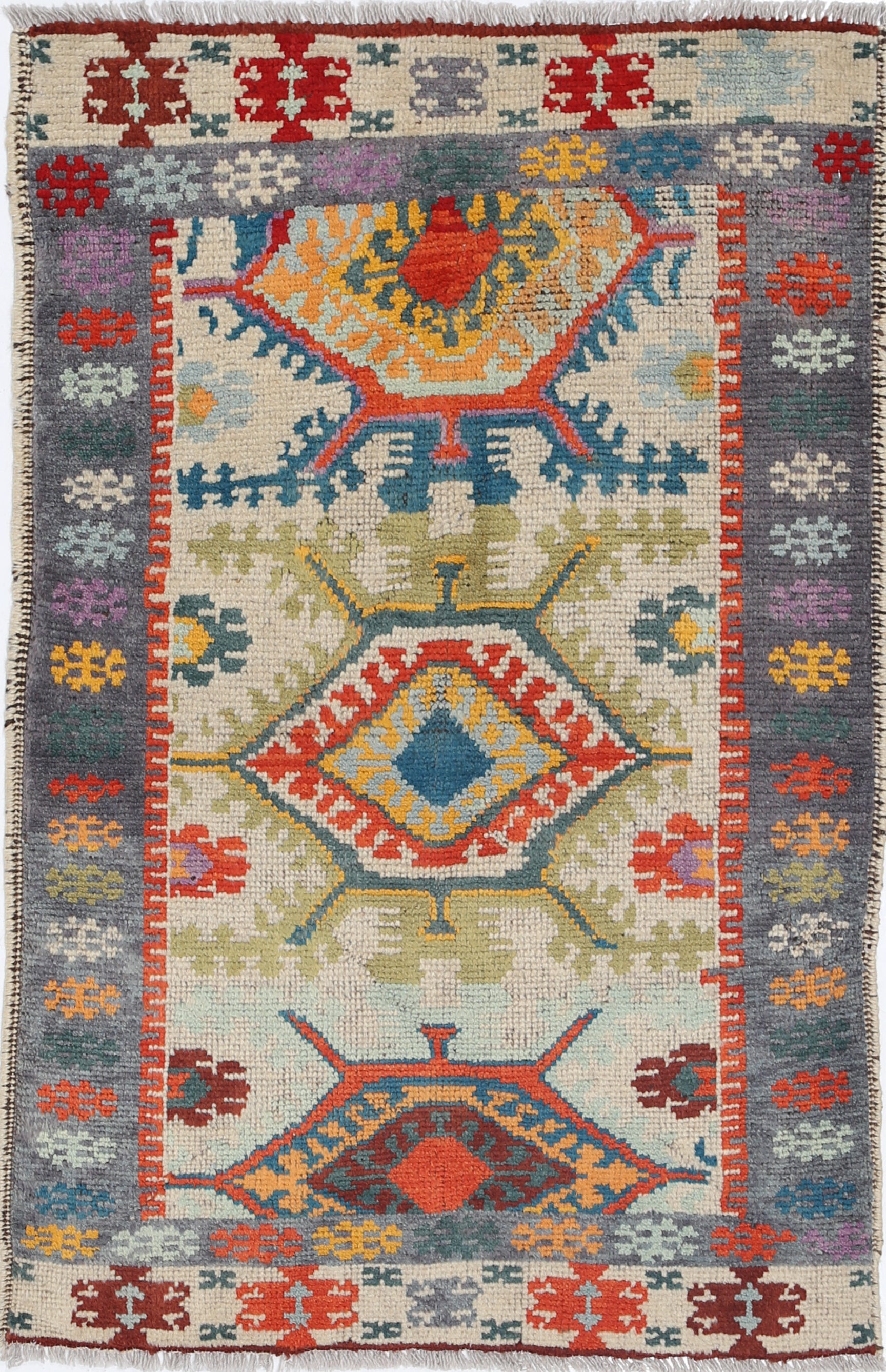 Ivory Hand-Knotted Tribal Geometric Wool Rug - 2'7" x 4'0"