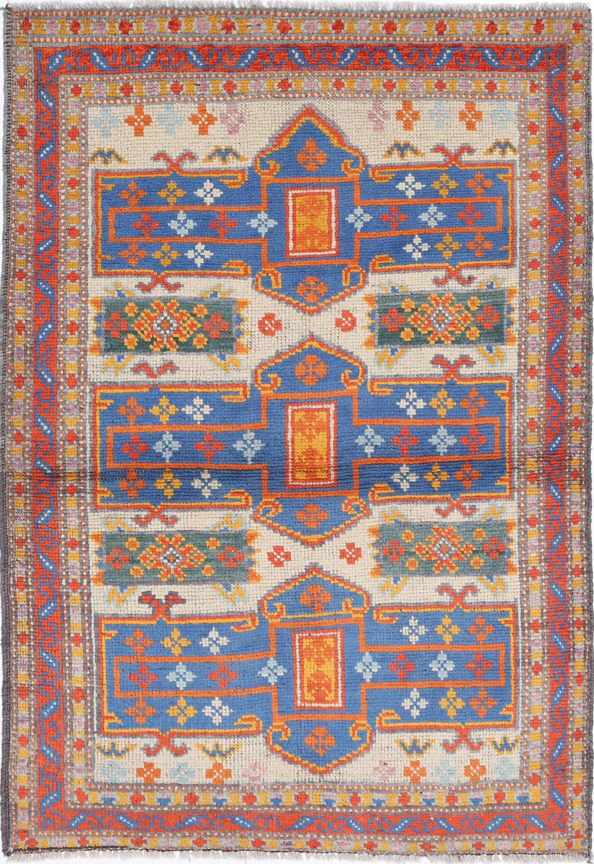 Ivory Hand-Knotted Tribal Geometric Wool Rug - 3'4" x 5'0"