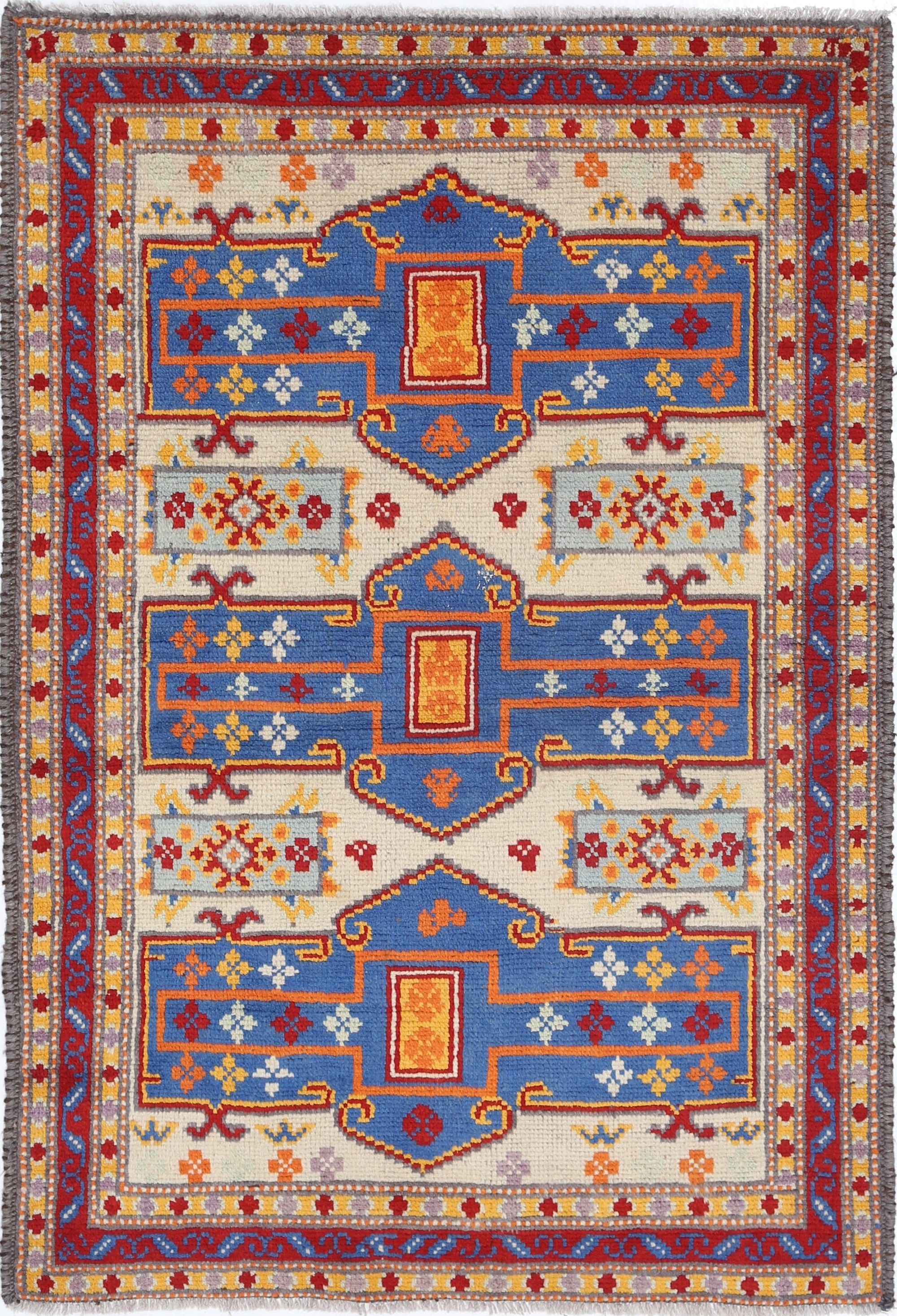 Ivory Hand-Knotted Tribal Geometric Wool Rug - 3'5" x 5'1"