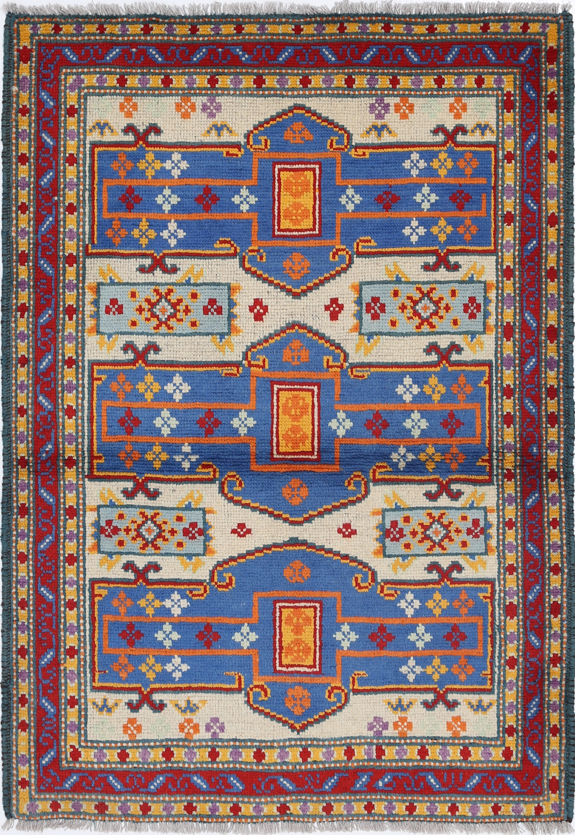 Ivory Hand-Knotted Tribal Geometric Wool Rug - 3'5" x 5'0"