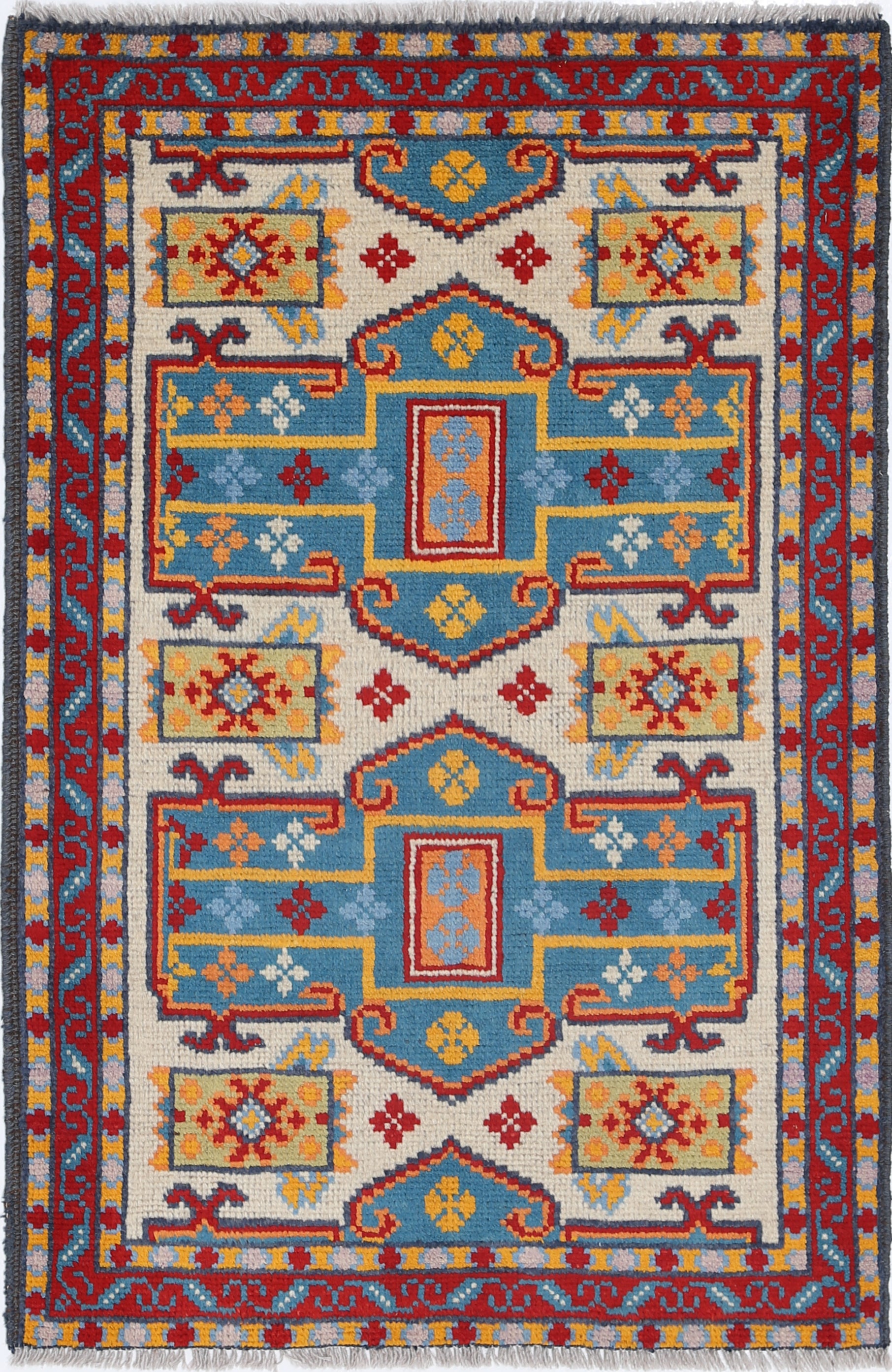 Ivory Hand-Knotted Tribal Geometric Wool Rug - 2'8" x 4'2"