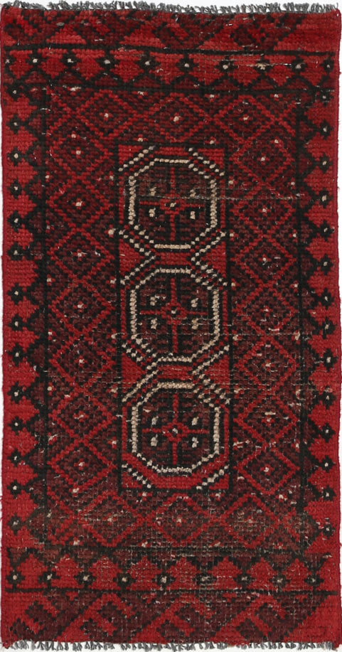 Ivory Hand-Knotted Afghan Tribal Geometric Wool Rug - 1'5" x 2'11"