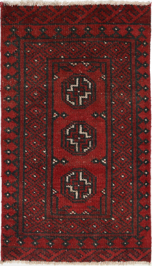 Ivory Hand-Knotted Afghan Tribal Geometric Wool Rug - 1'6" x 2'6"