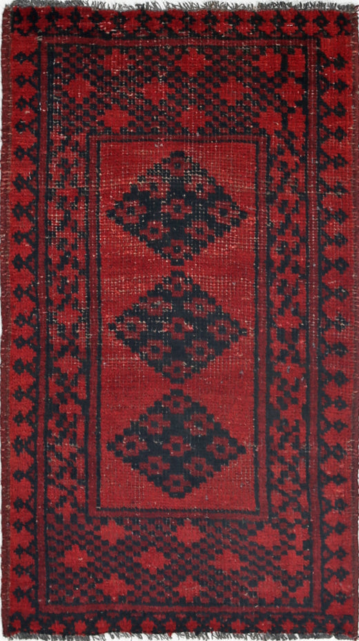 Ivory Hand-Knotted Afghan Tribal Geometric Wool Rug - 1'7" x 2'11"