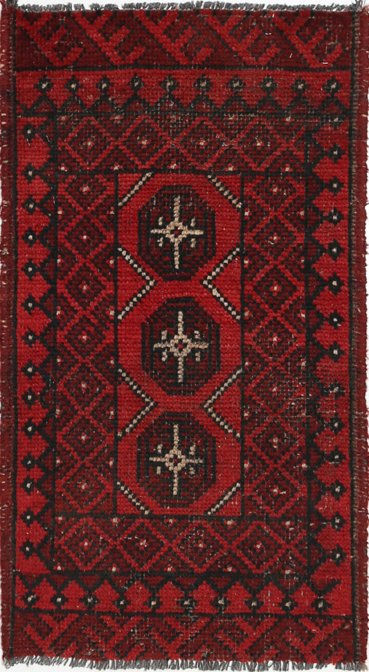 Ivory Hand-Knotted Afghan Tribal Geometric Wool Rug - 1'6" x 3'0"
