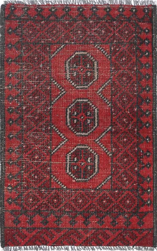 Ivory Hand-Knotted Afghan Tribal Geometric Wool Rug - 1'8" x 2'10"