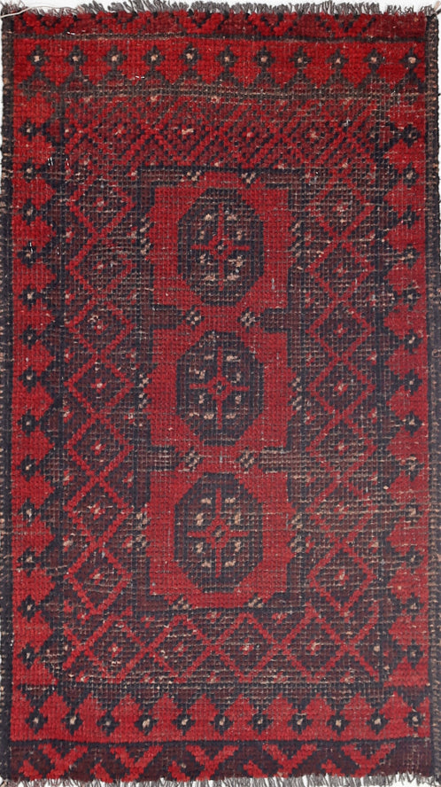 Ivory Hand-Knotted Afghan Tribal Geometric Wool Rug - 1'5" x 2'10"