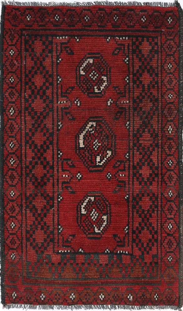 Ivory Hand-Knotted Afghan Tribal Geometric Wool Rug - 1'8" x 2'11"