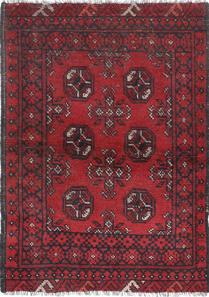 Ivory Hand-Knotted Afghan Tribal Geometric Wool Rug - 2'5" x 3'8"