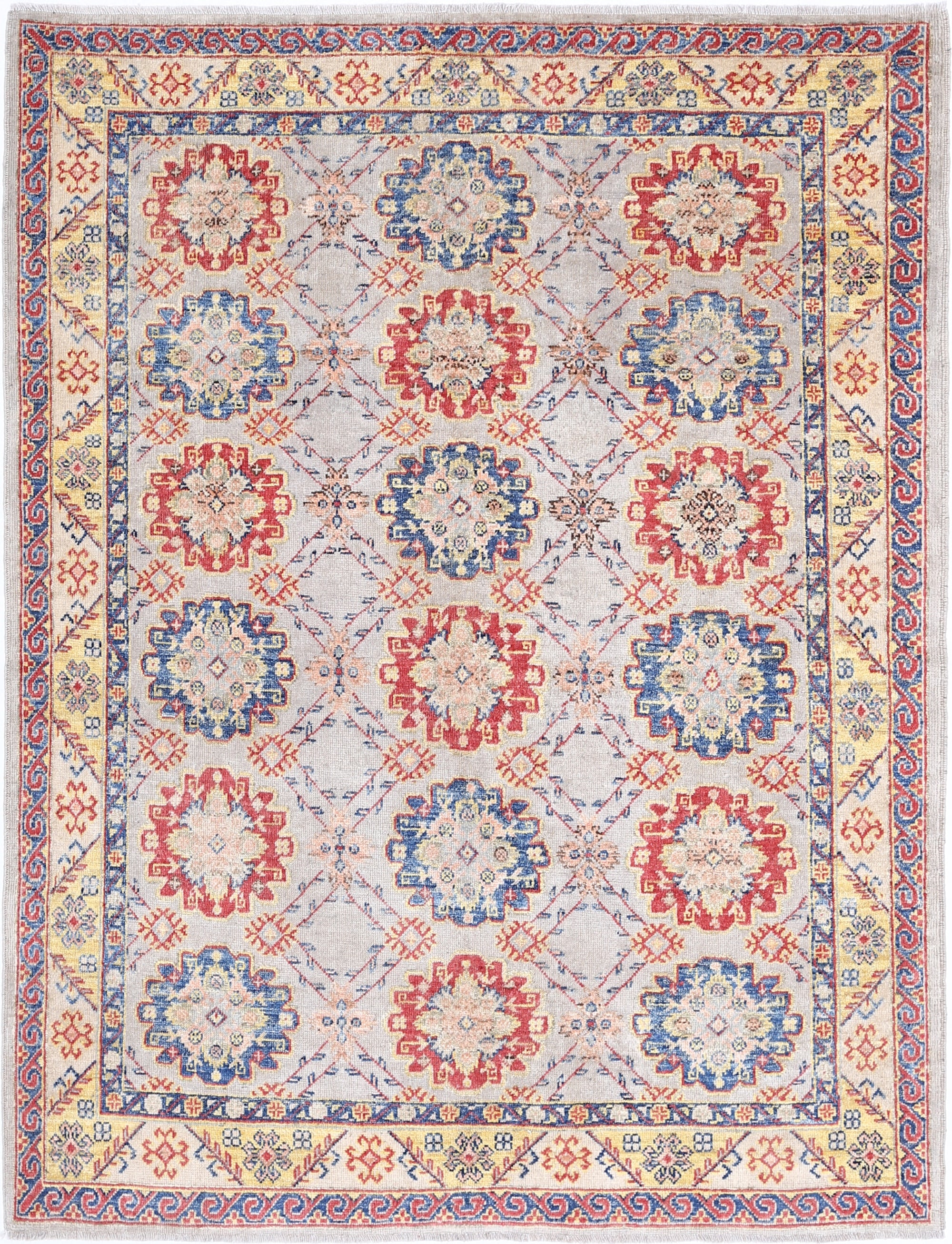 Grey Hand-Knotted Distressed Vintage Wool Rug - 5'1" x 6'8"