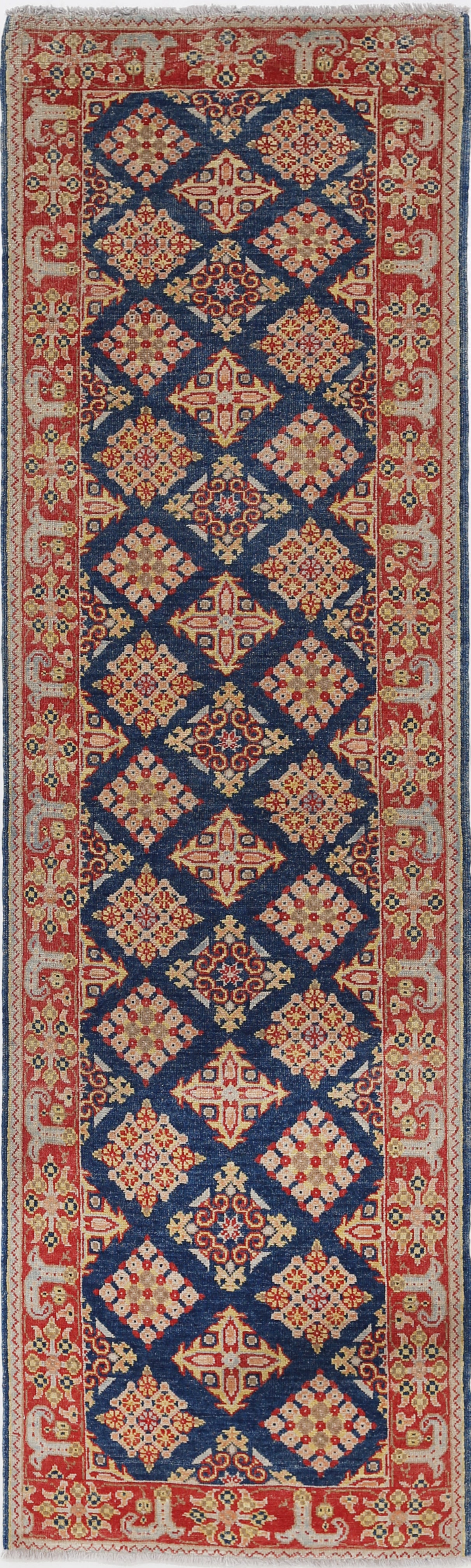 Blue Hand-Knotted Distressed Vintage Wool Rug - 2'7" x 9'5"