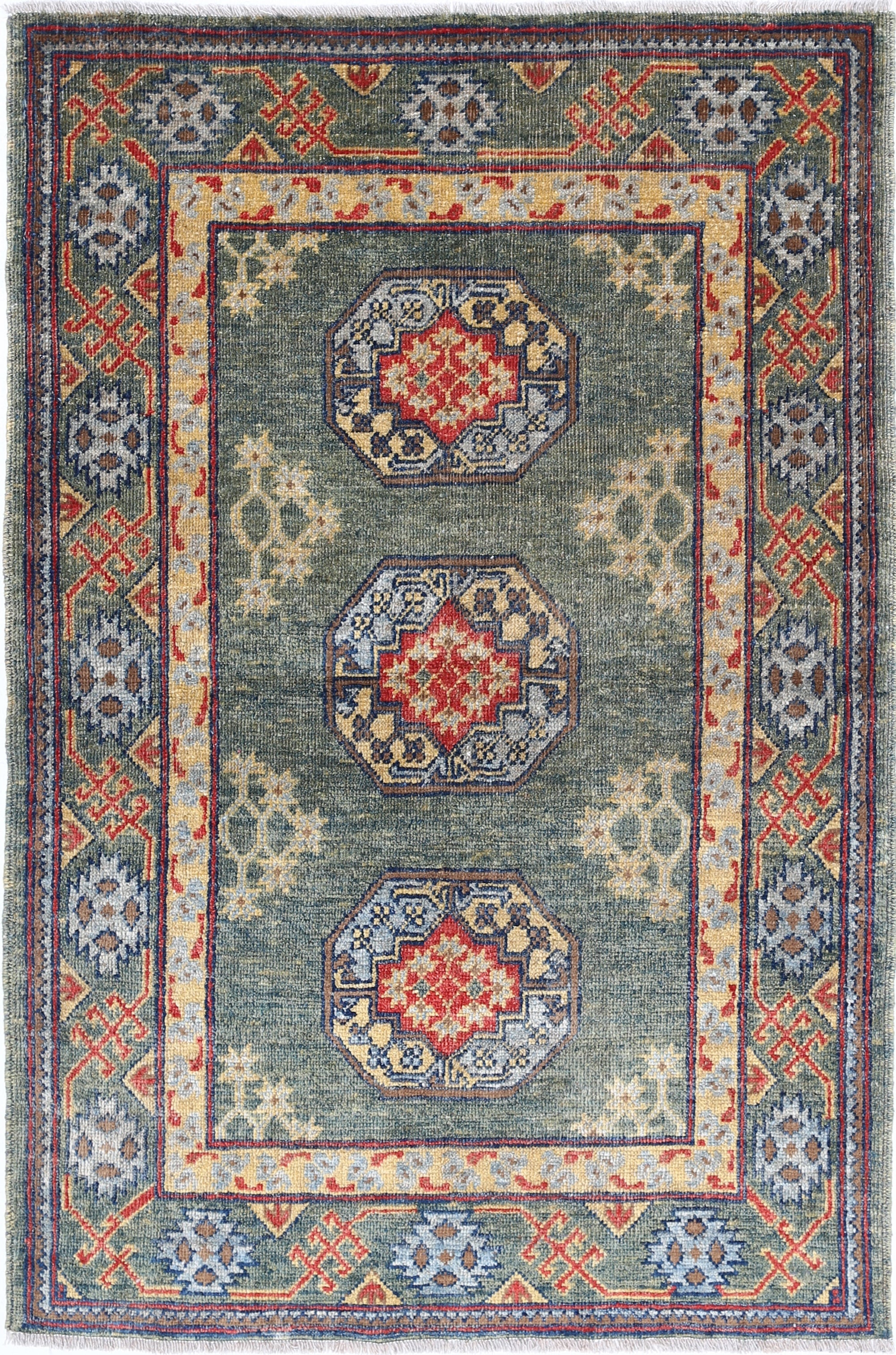 Green Hand-Knotted Distressed Vintage Wool Rug - 3'3" x 5'0"