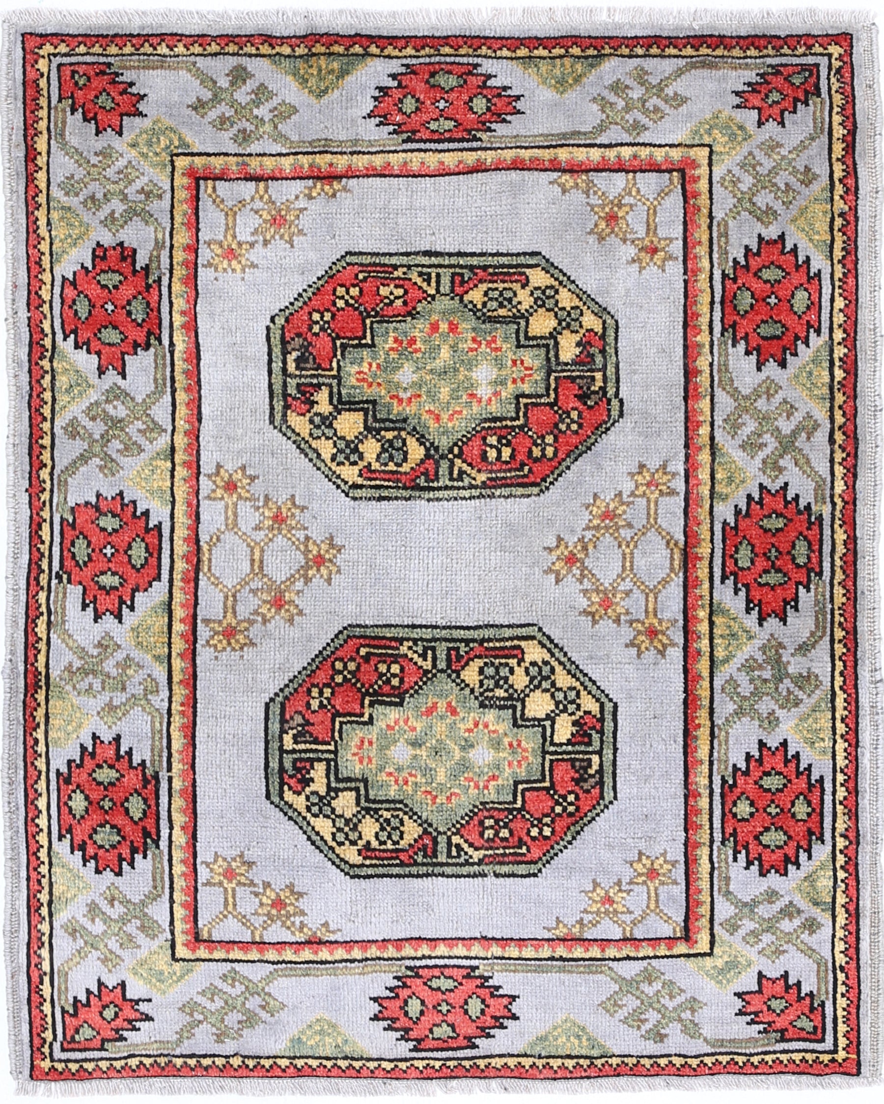 Grey Hand-Knotted Distressed Vintage Wool Rug - 2'7" x 3'3"