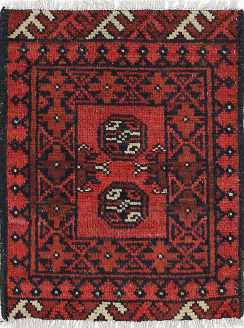 Ivory Hand-Knotted Afghan Tribal Geometric Wool Rug - 1'6" x 2'0"