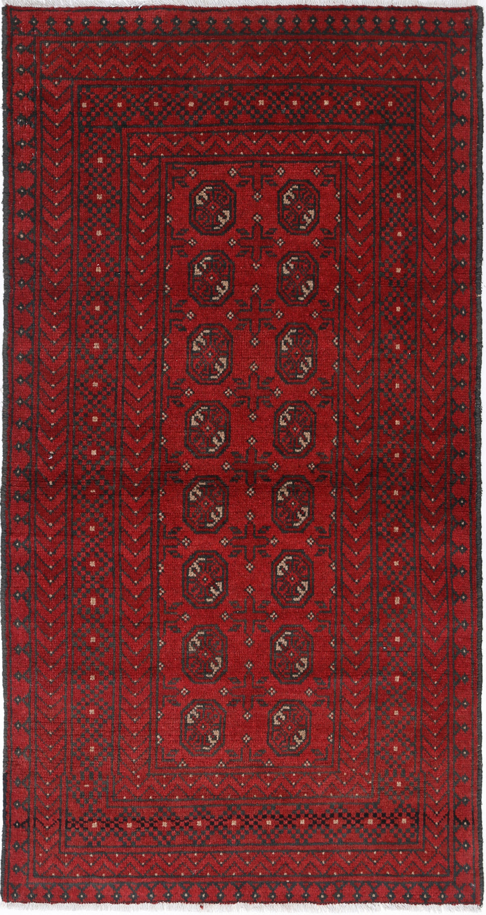 Ivory Hand-Knotted Afghan Tribal Geometric Wool Rug - 3'1" x 6'1"