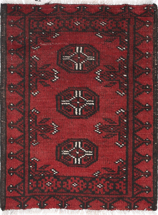 Ivory Hand-Knotted Afghan Tribal Geometric Wool Rug - 1'7" x 2'3"