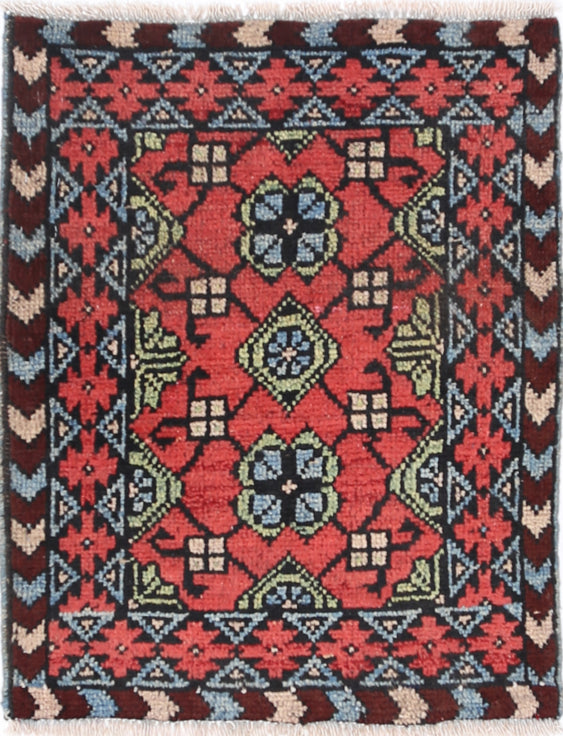 Ivory Hand-Knotted Afghan Tribal Geometric Wool Rug - 1'8" x 2'2"